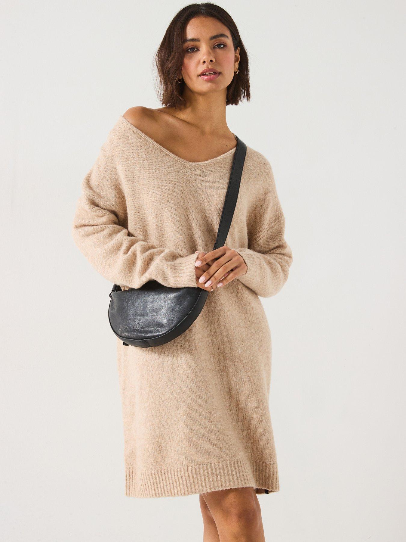 superdry-oversized-v-neck-jumper-dress-beige