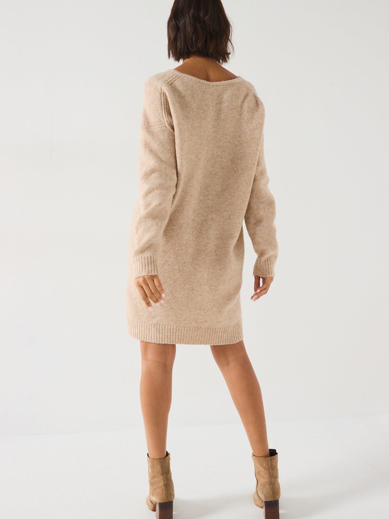 superdry-oversized-v-neck-jumper-dress-beigestillFront