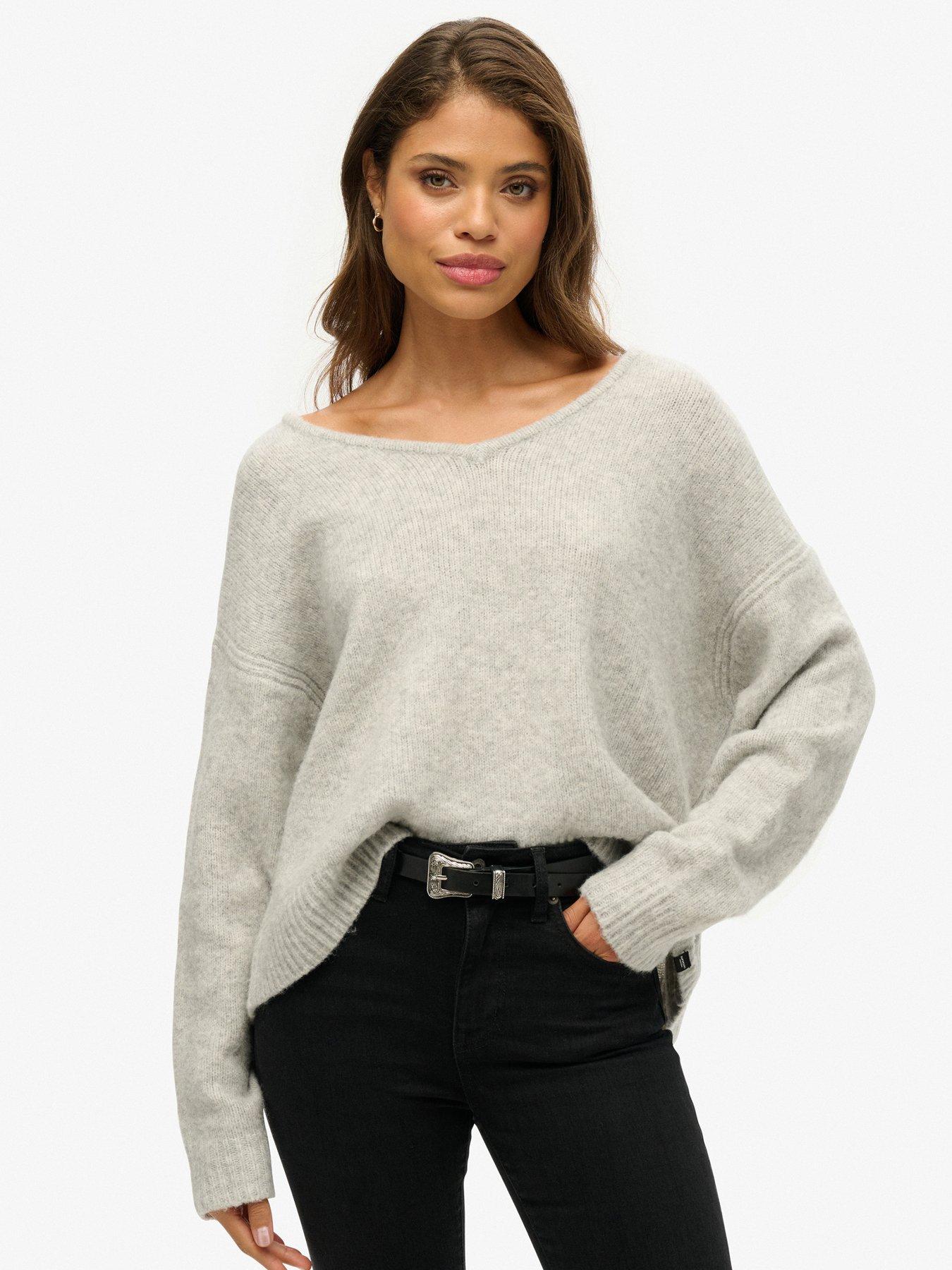 superdry-oversized-v-neck-jumper-grey