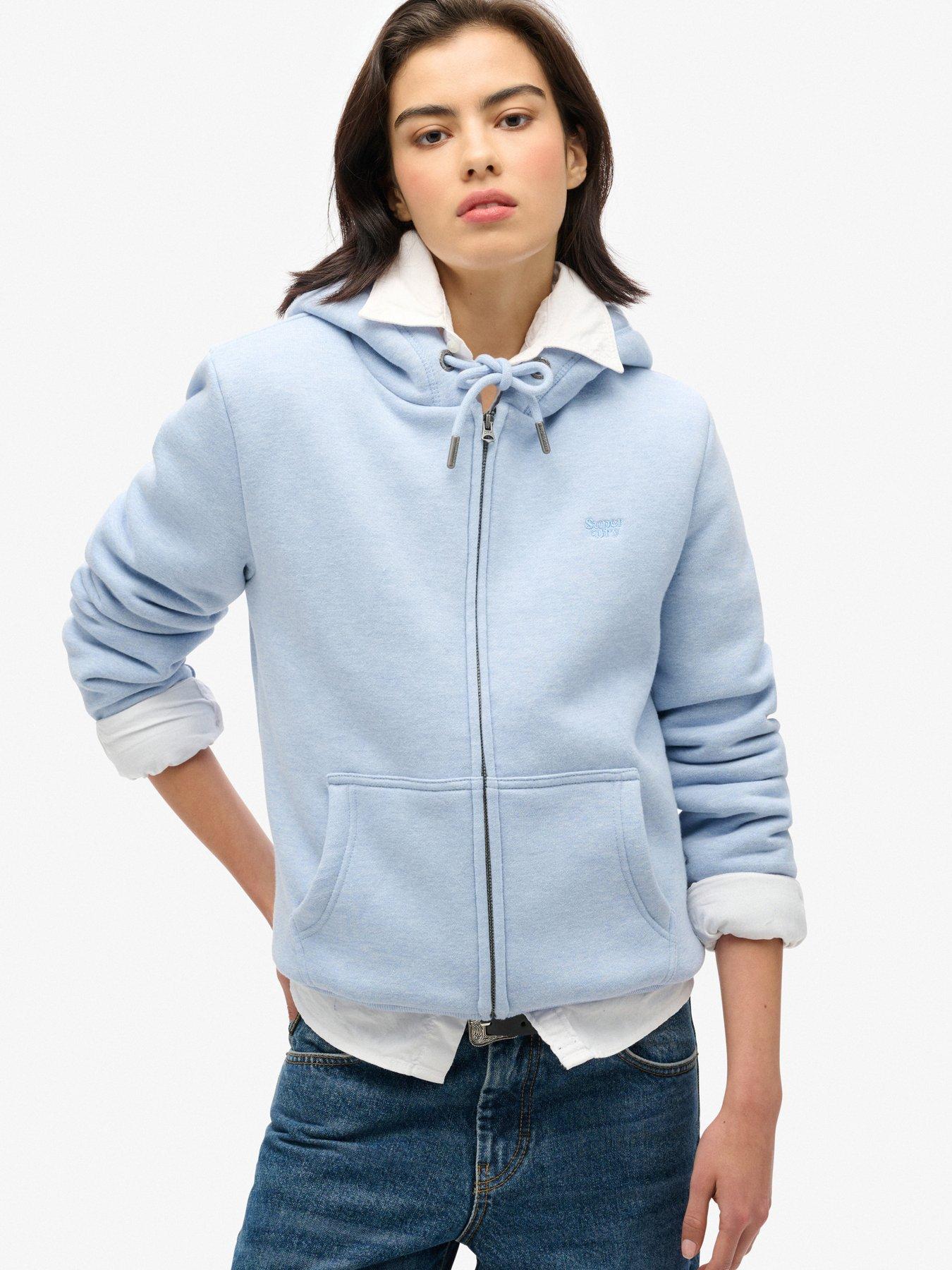 Image 1 of 6 of Superdry Essential Borg Lined Zip Hoodie - Blue