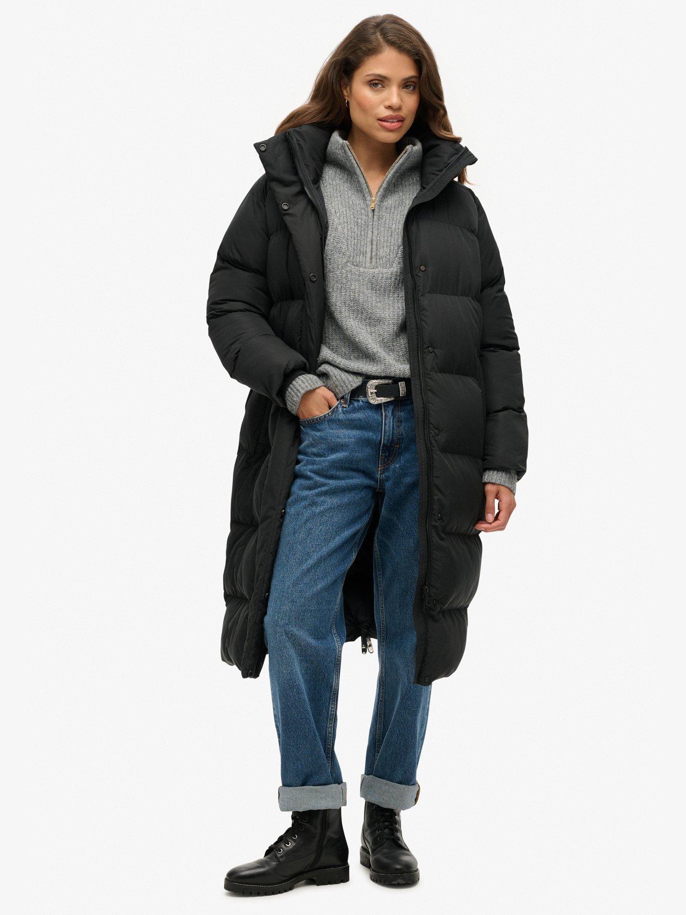Image 1 of 6 of Superdry Longline Hooded Padded Jacket - Black
