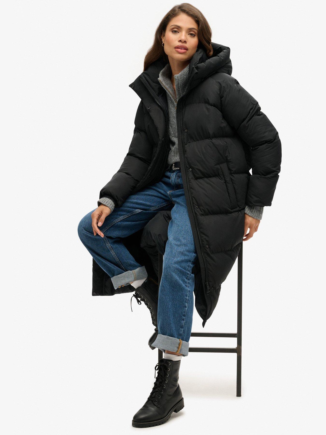 Image 3 of 6 of Superdry Longline Hooded Padded Jacket - Black