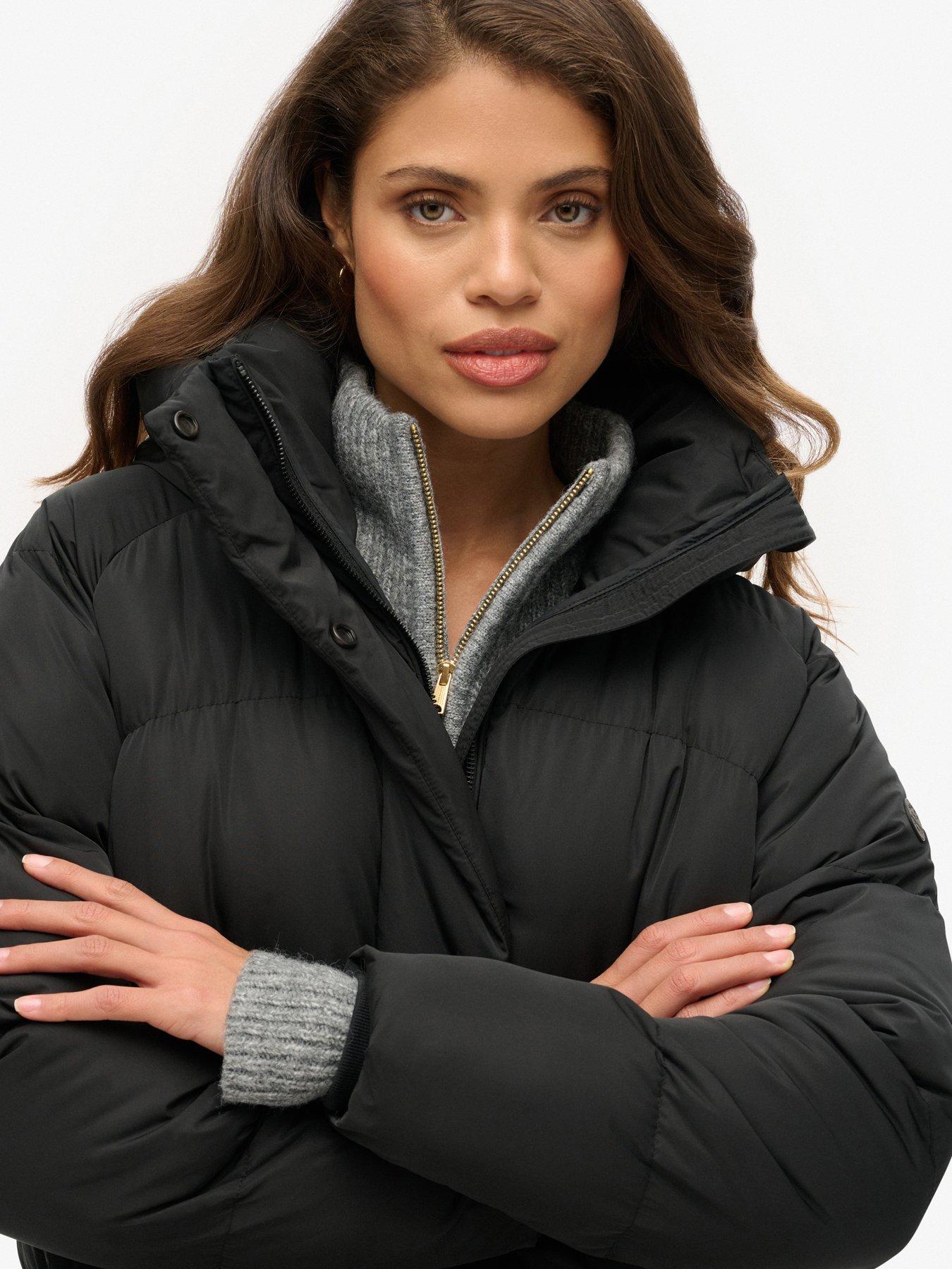 Image 4 of 6 of Superdry Longline Hooded Padded Jacket - Black