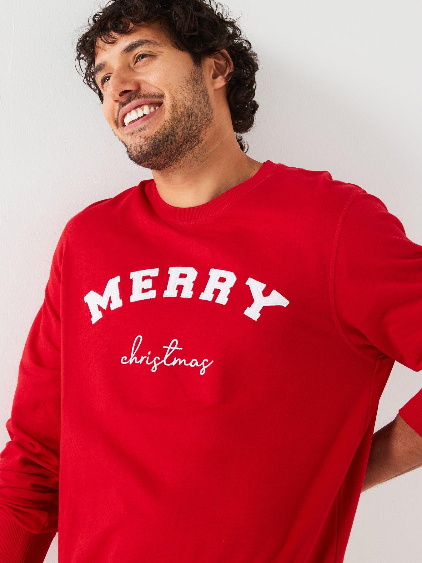 very-man-mens-family-nightwear-christmas-pj-sweat-slogan-top-amp-woven-check-bottoms-reddetail