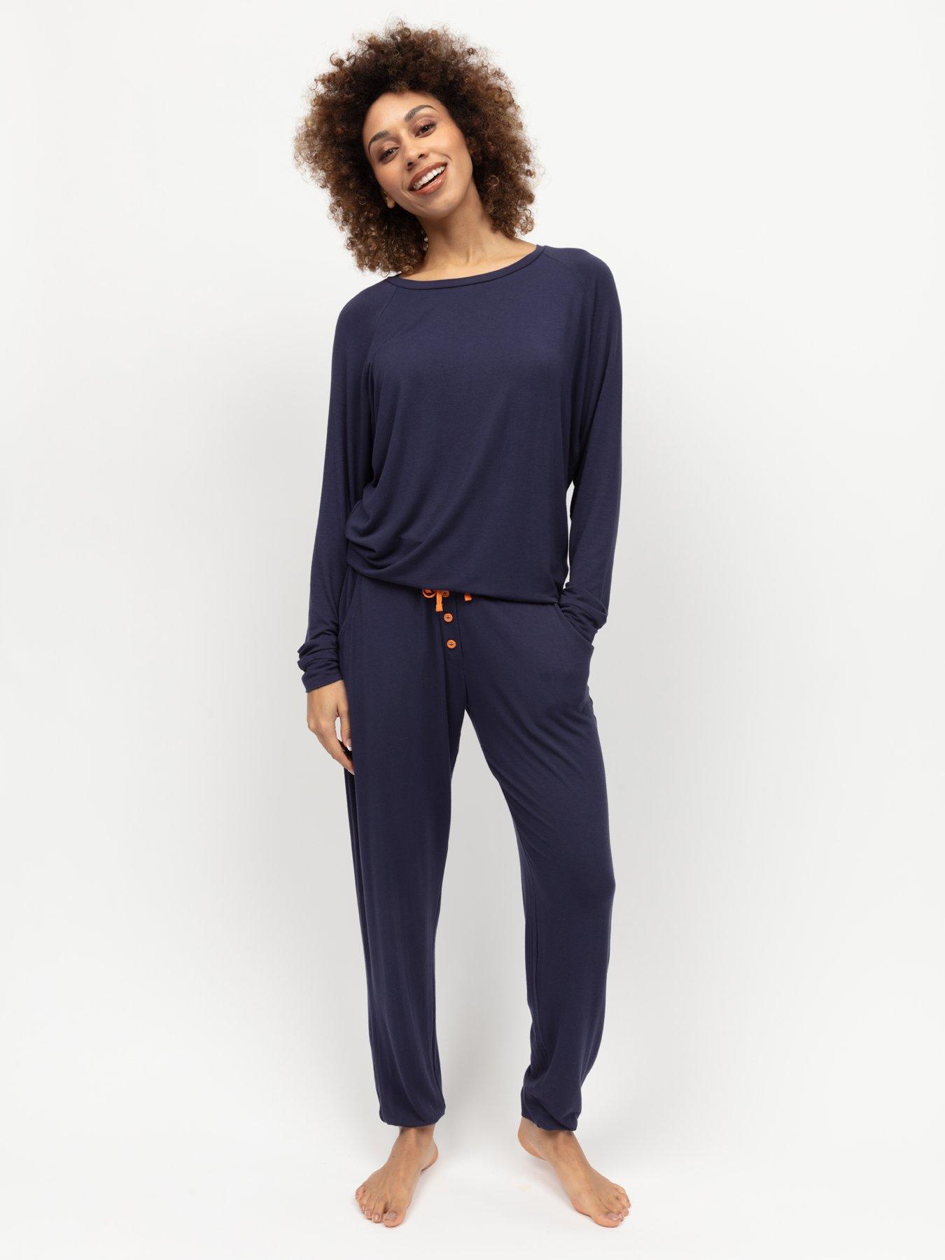 cyberjammies-cyberjammies-taylor-navy-jersey-slouch-long-sleeve-pyjama-set-bluefront