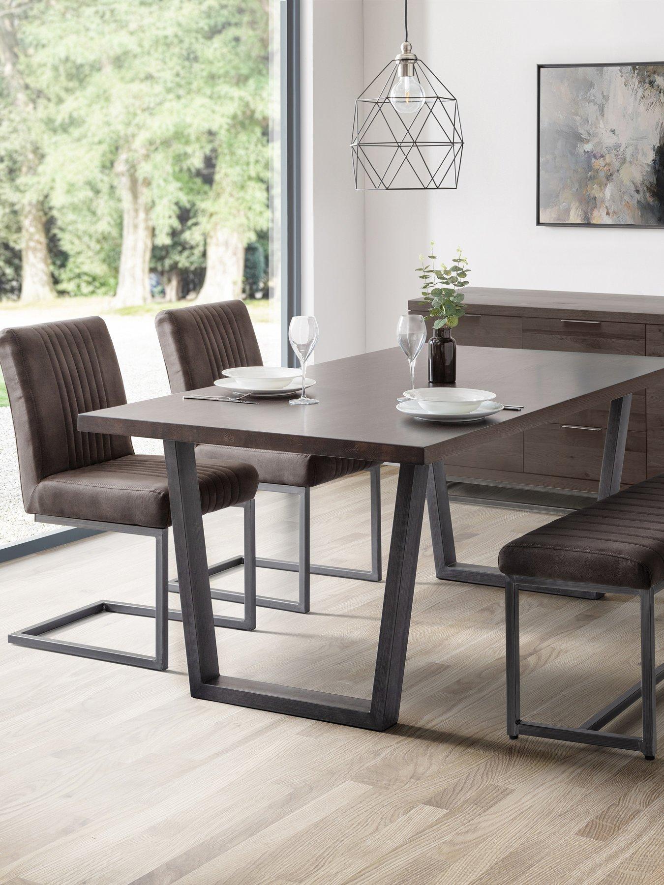 Image 1 of 6 of Julian Bowen Brooklyn Solid&nbsp;Oak 180 cm&nbsp;Rectangular Table, 1 Charcoal Brooklyn Bench and 2 Charcoal Brooklyn Chairs