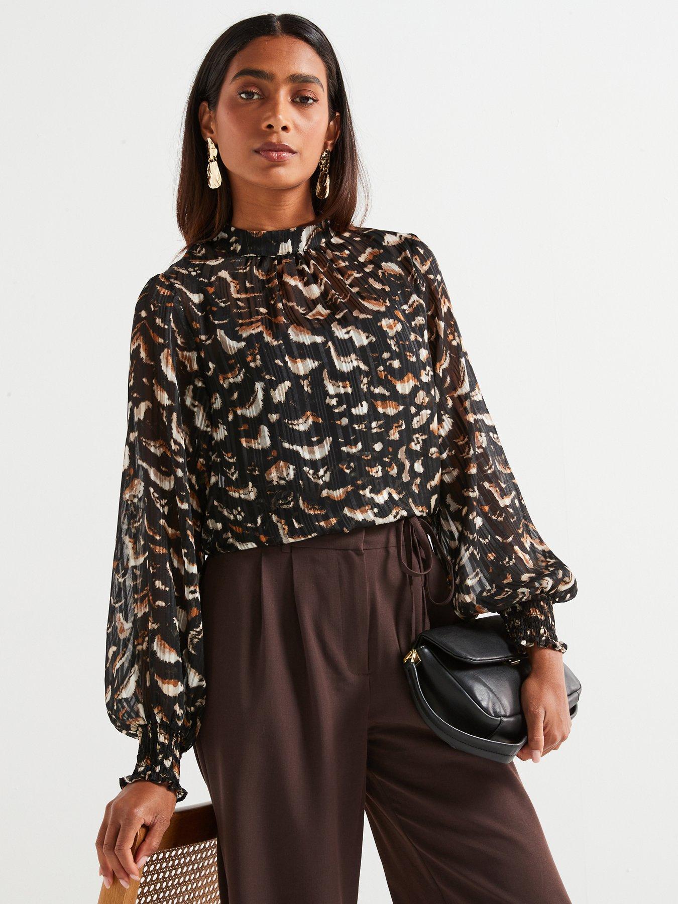 v-by-very-feather-high-neck-blouse-print