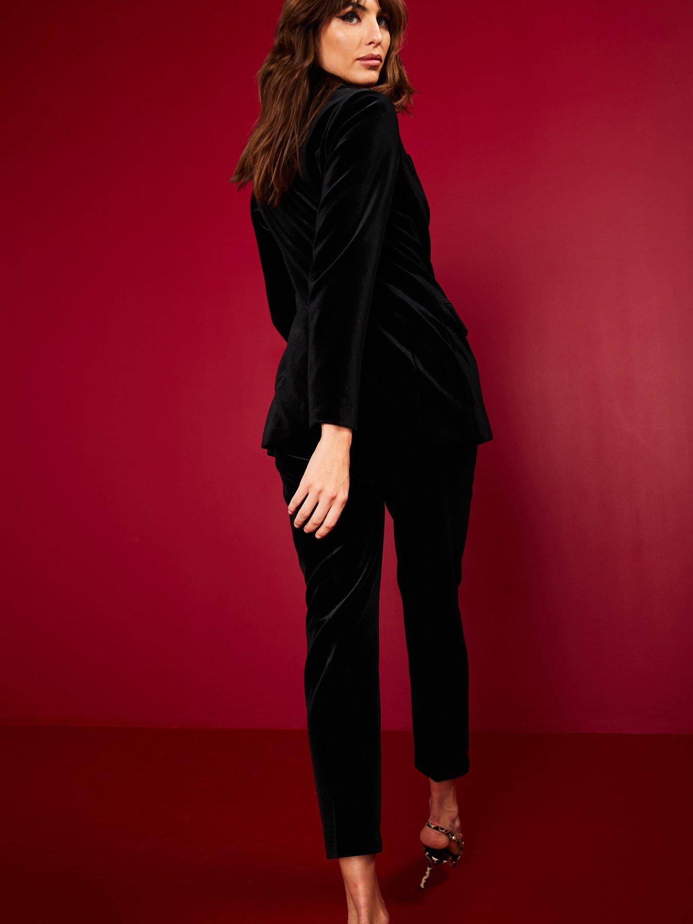 Image 2 of 6 of V by Very Velvet Double Breasted Blazer - Black