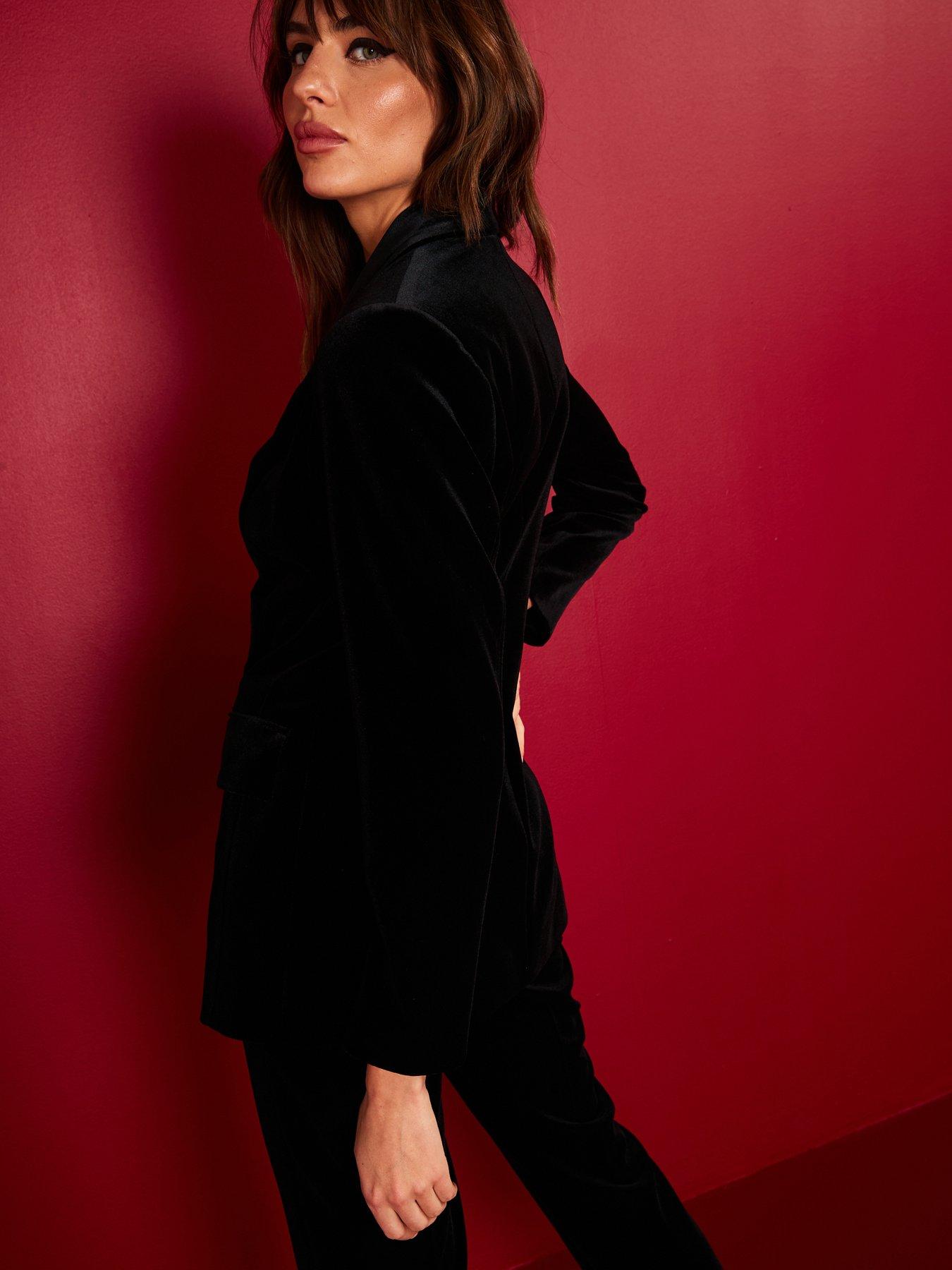 Image 5 of 6 of V by Very Velvet Double Breasted Blazer - Black
