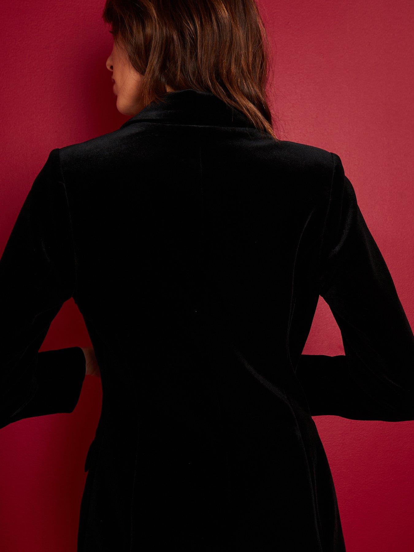 Image 6 of 6 of V by Very Velvet Double Breasted Blazer - Black