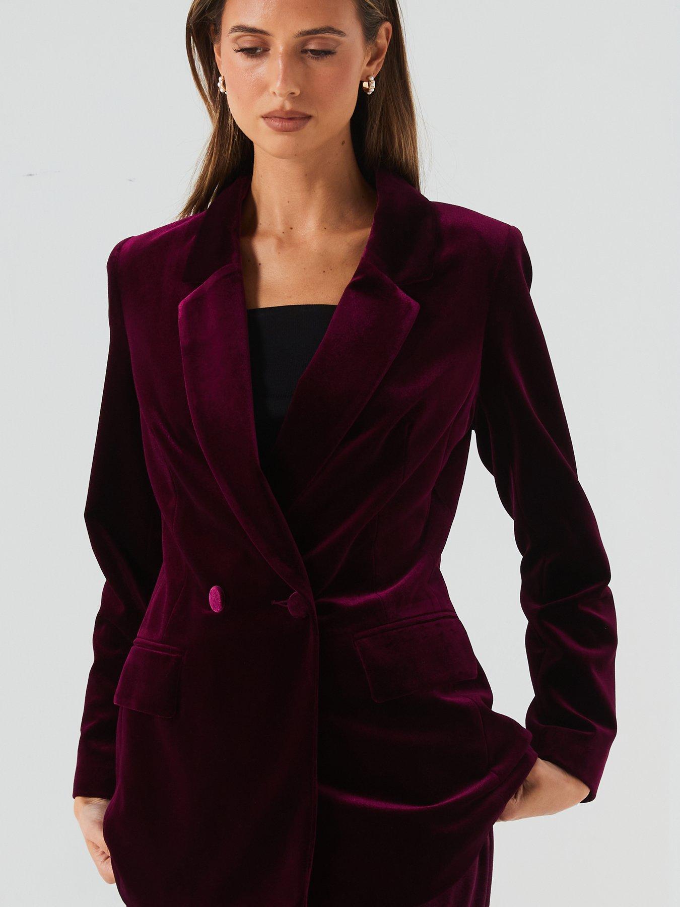 V by Very X Carol Byrne Velvet Double Breasted Blazer Burgundy Very Ireland