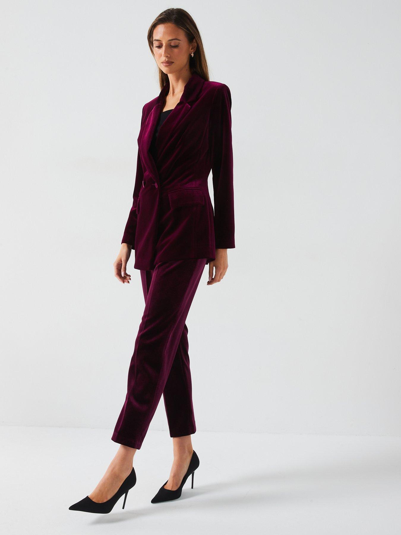 Image 3 of 5 of V by Very Velvet Slim Leg Trouser - Burgundy