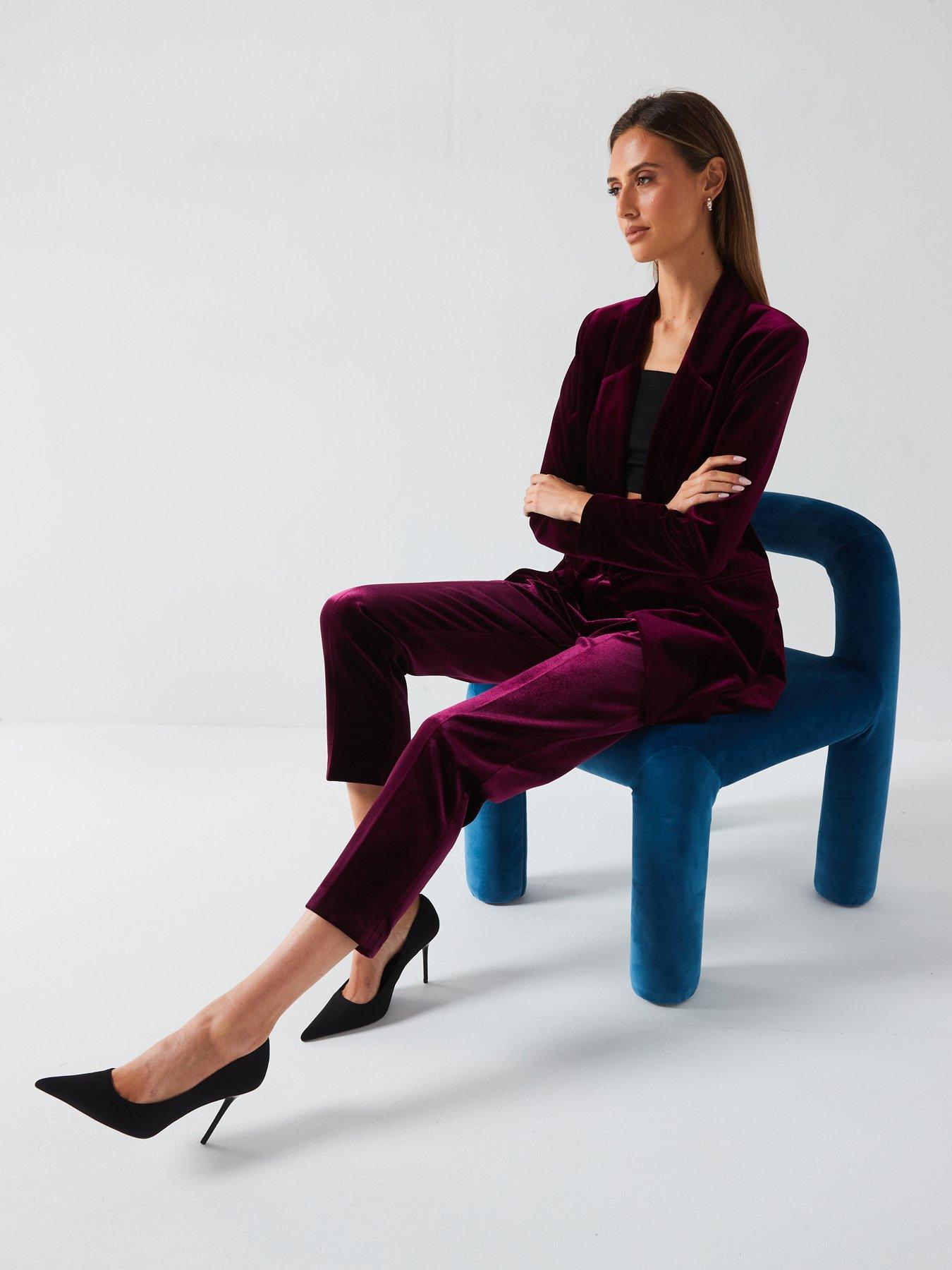 Image 4 of 5 of V by Very Velvet Slim Leg Trouser - Burgundy