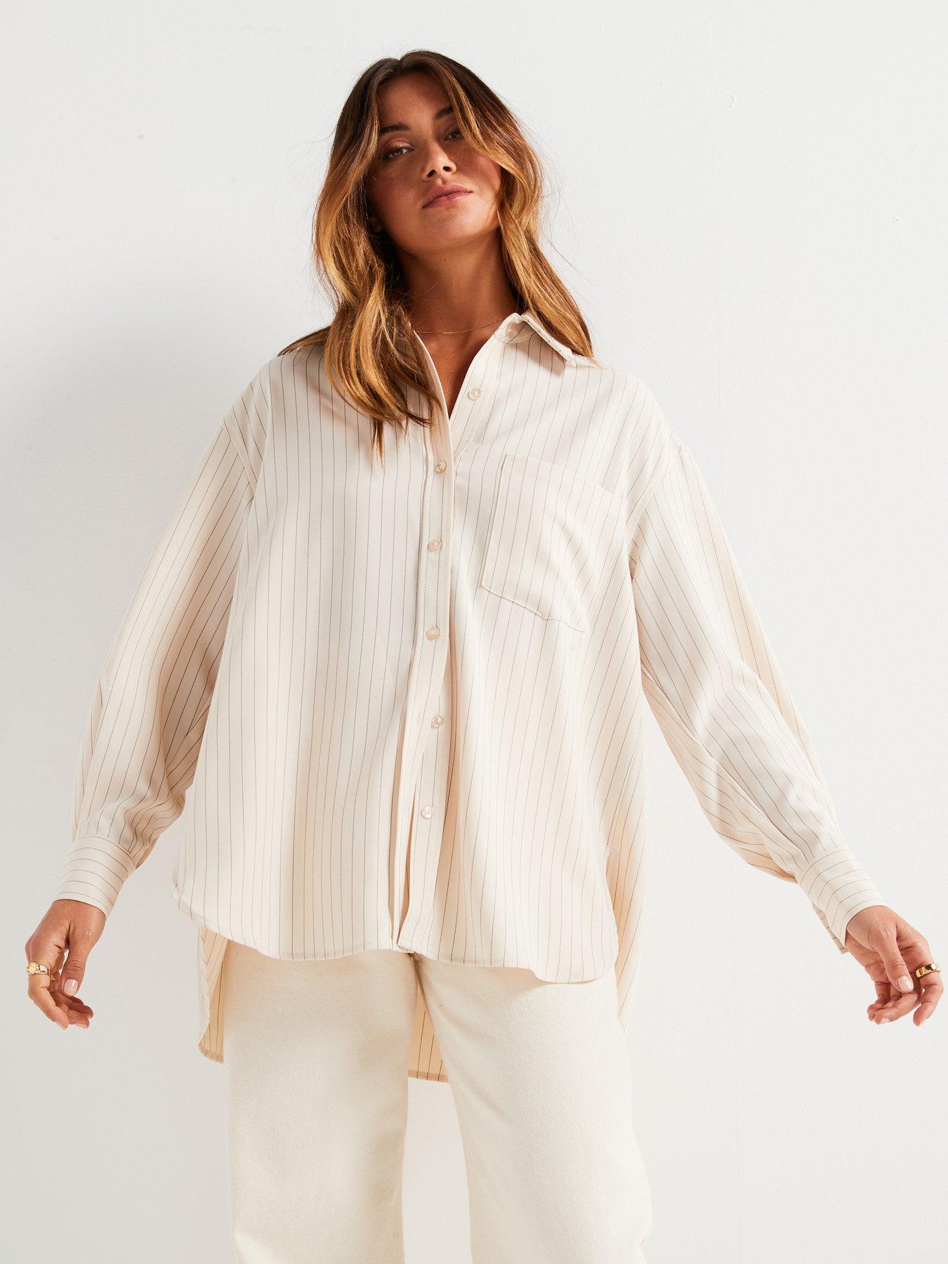 V by Very Pinstripe Longline Oversized Shirt - Cream