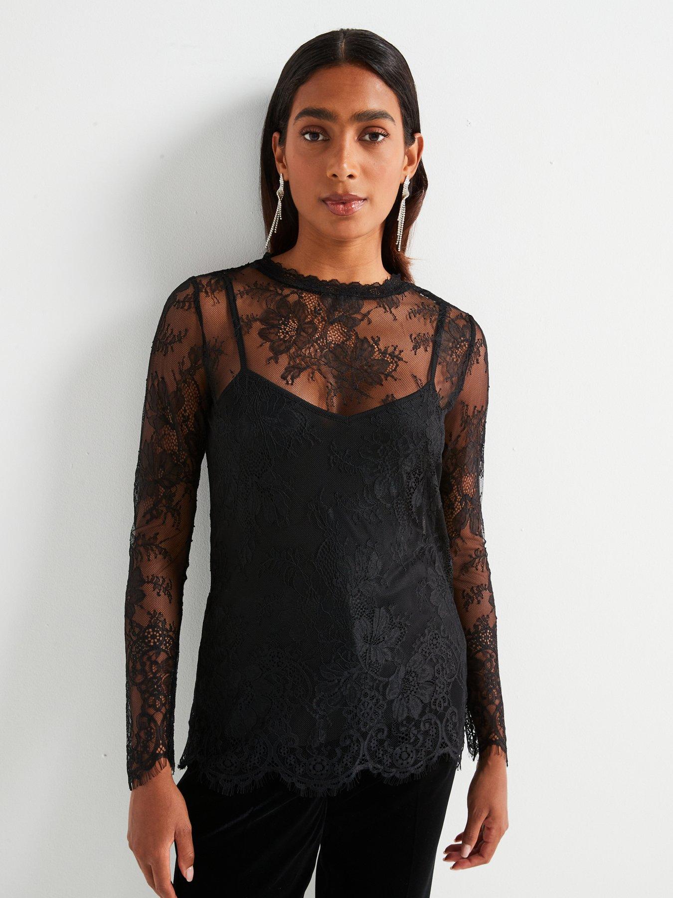 Image 1 of 6 of V by Very Lace Shell Top - Black