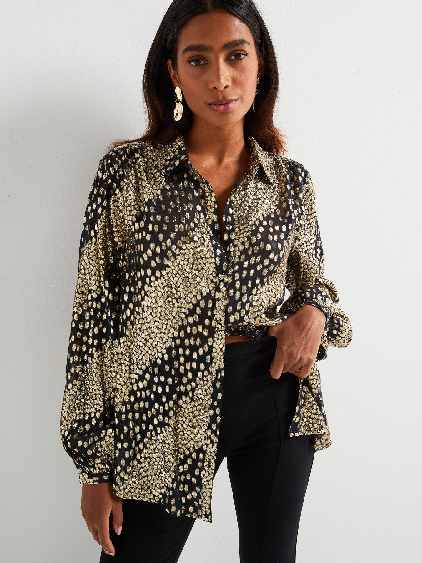 undefined Spot Lurex Longline Shirt - Black/Gold