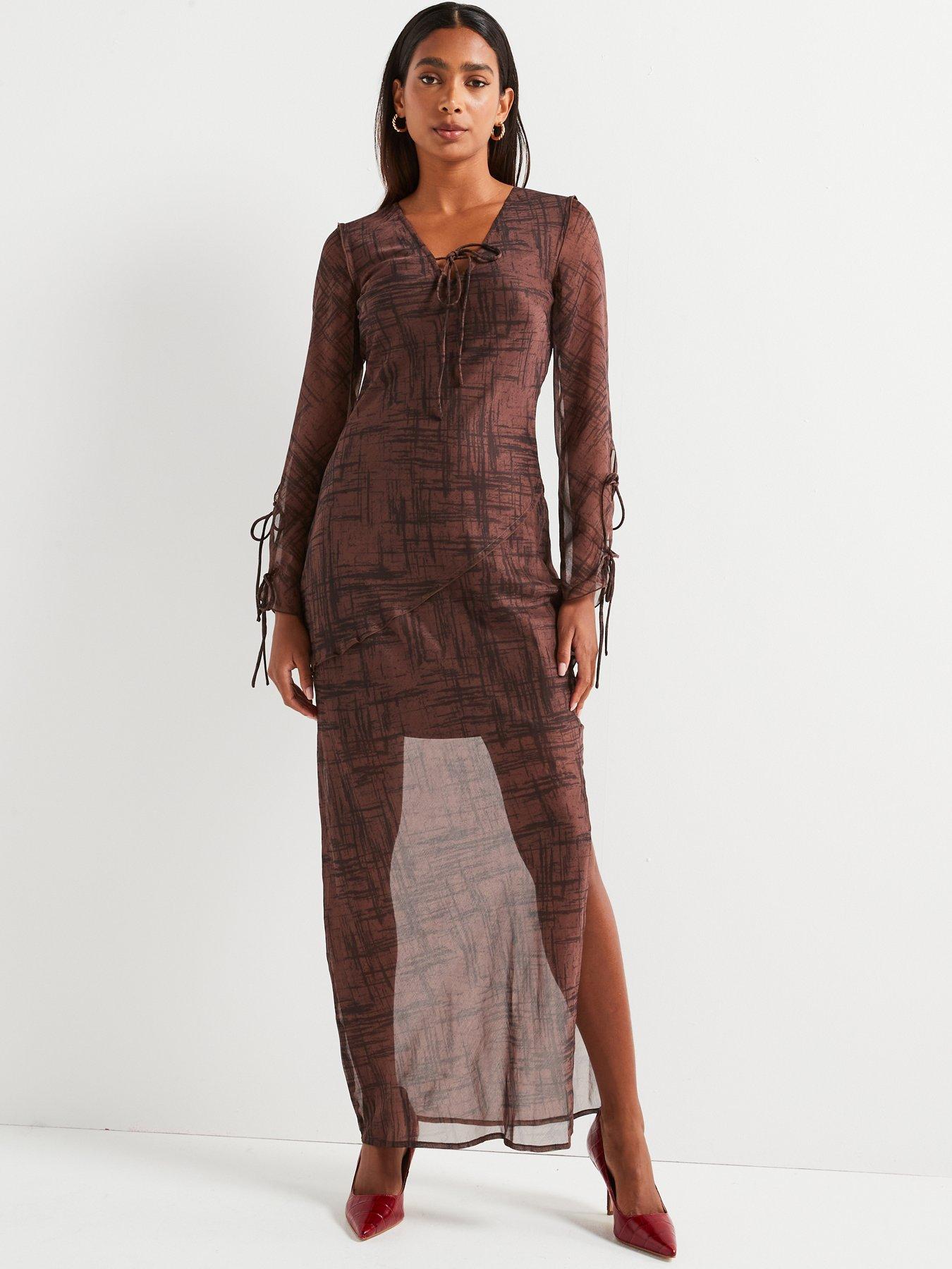 v-by-very-tie-front-printed-midi-dress-brownback