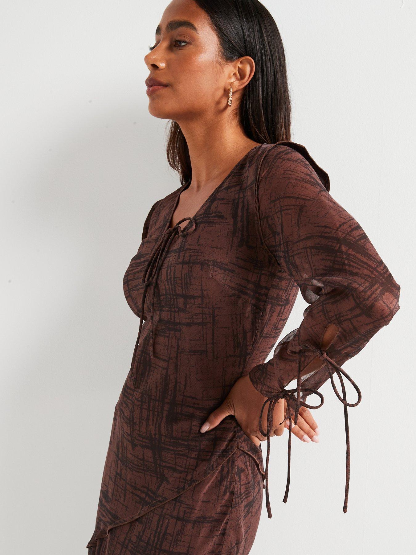 v-by-very-tie-front-printed-midi-dress-brownoutfit