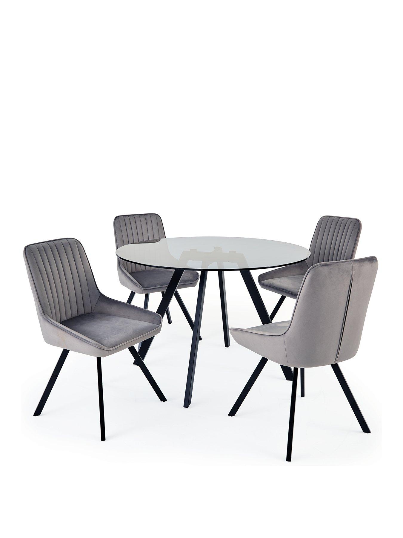 very-home-marlow-110nbspcm-round-smoked-glass-topnbspdining-table-4-fabricnbspchairs-greyblackstillFront