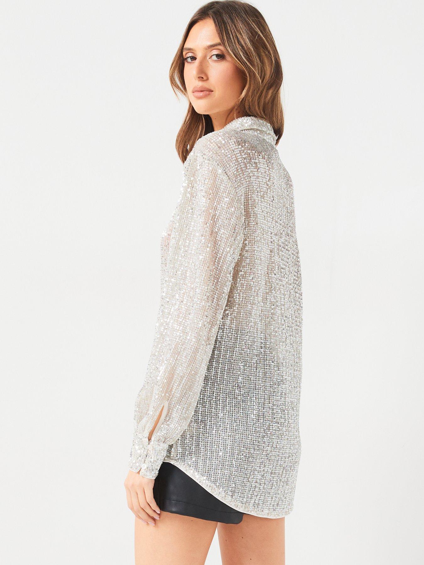 v-by-very-sequin-longline-shirt-champagnestillFront