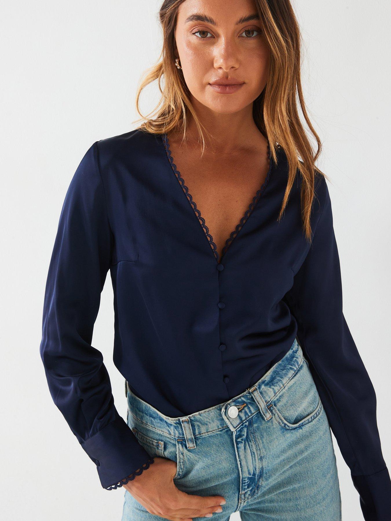 v-by-very-lace-trim-vneck-blouse-navydetail