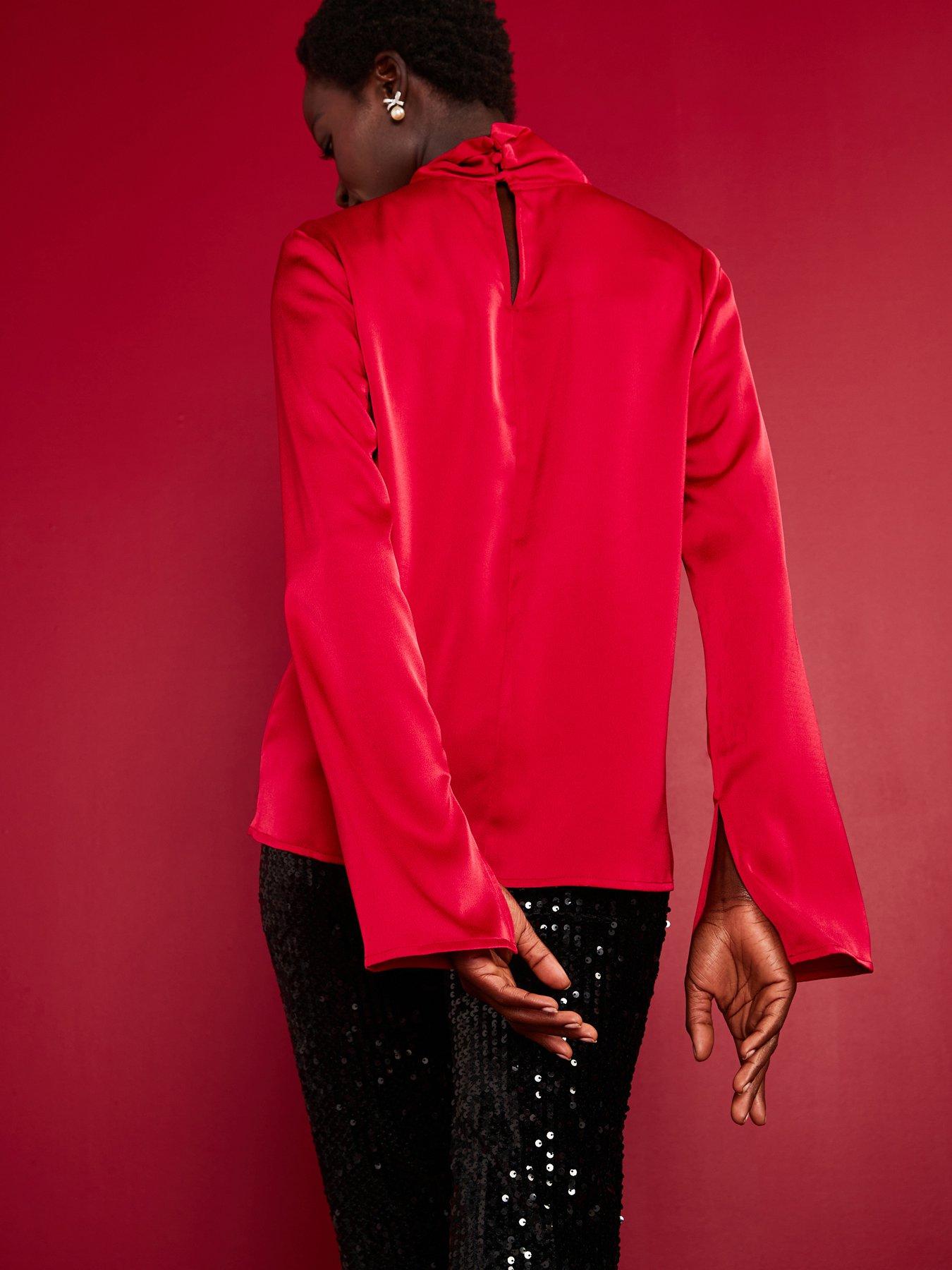 v-by-very-draped-satin-shell-blouse-redstillFront