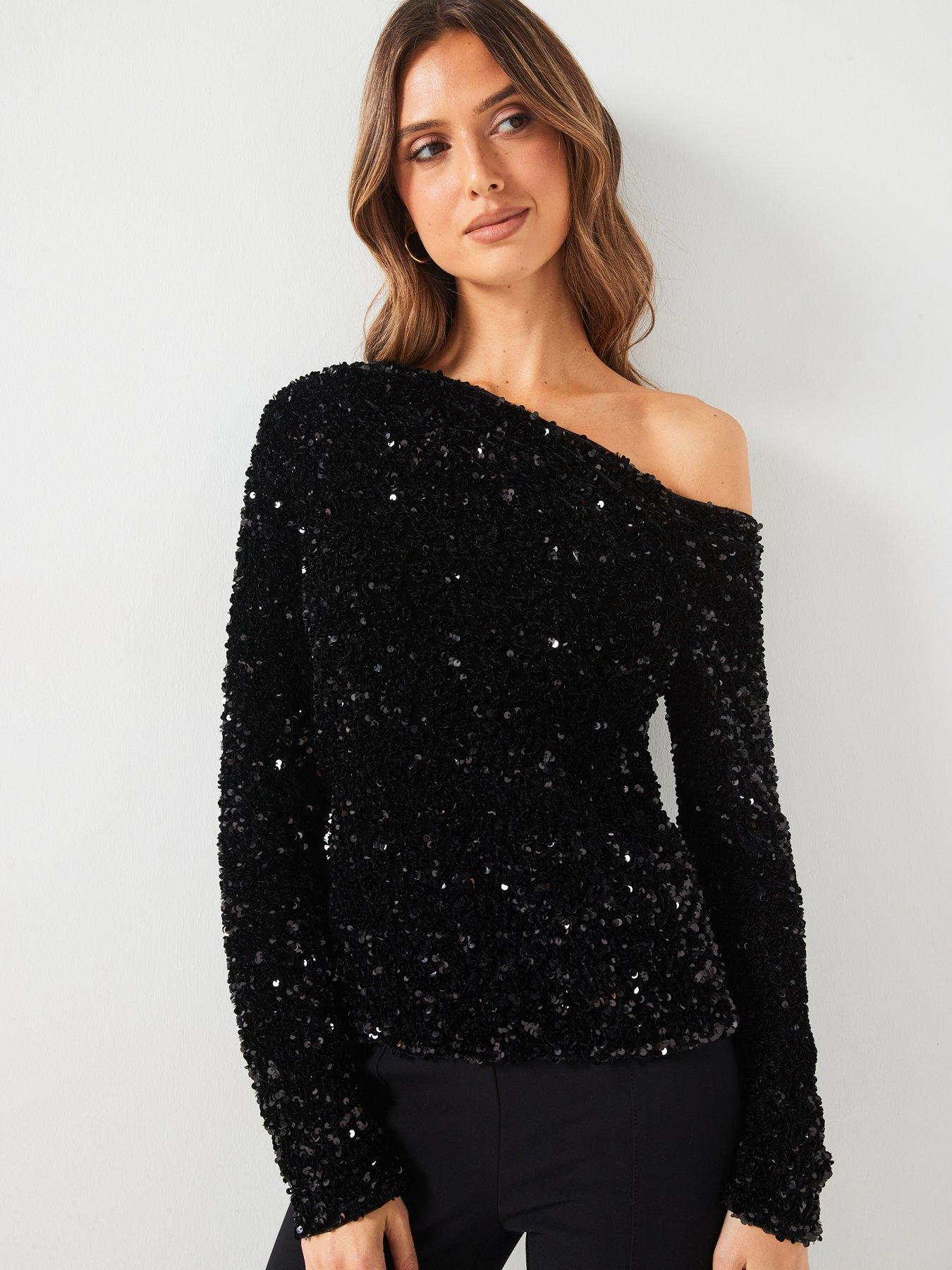 Image of V by Very Off The Shoulder Sequin Top - Black