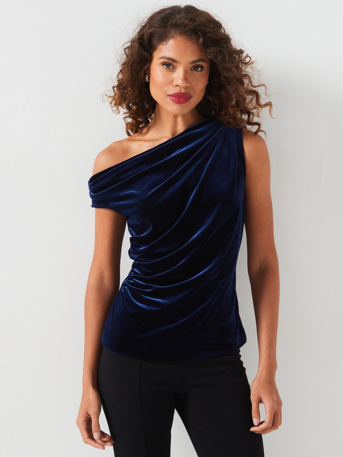 V by Very Twist Detail Velvet Top - Blue