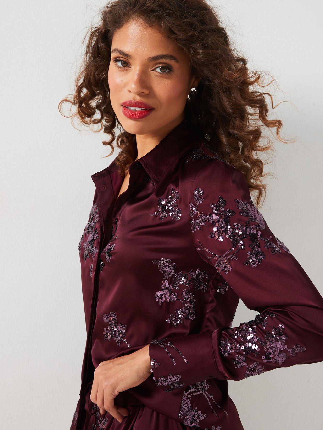 v-by-very-sequin-satin-shirt-co-ord-burgundydetail