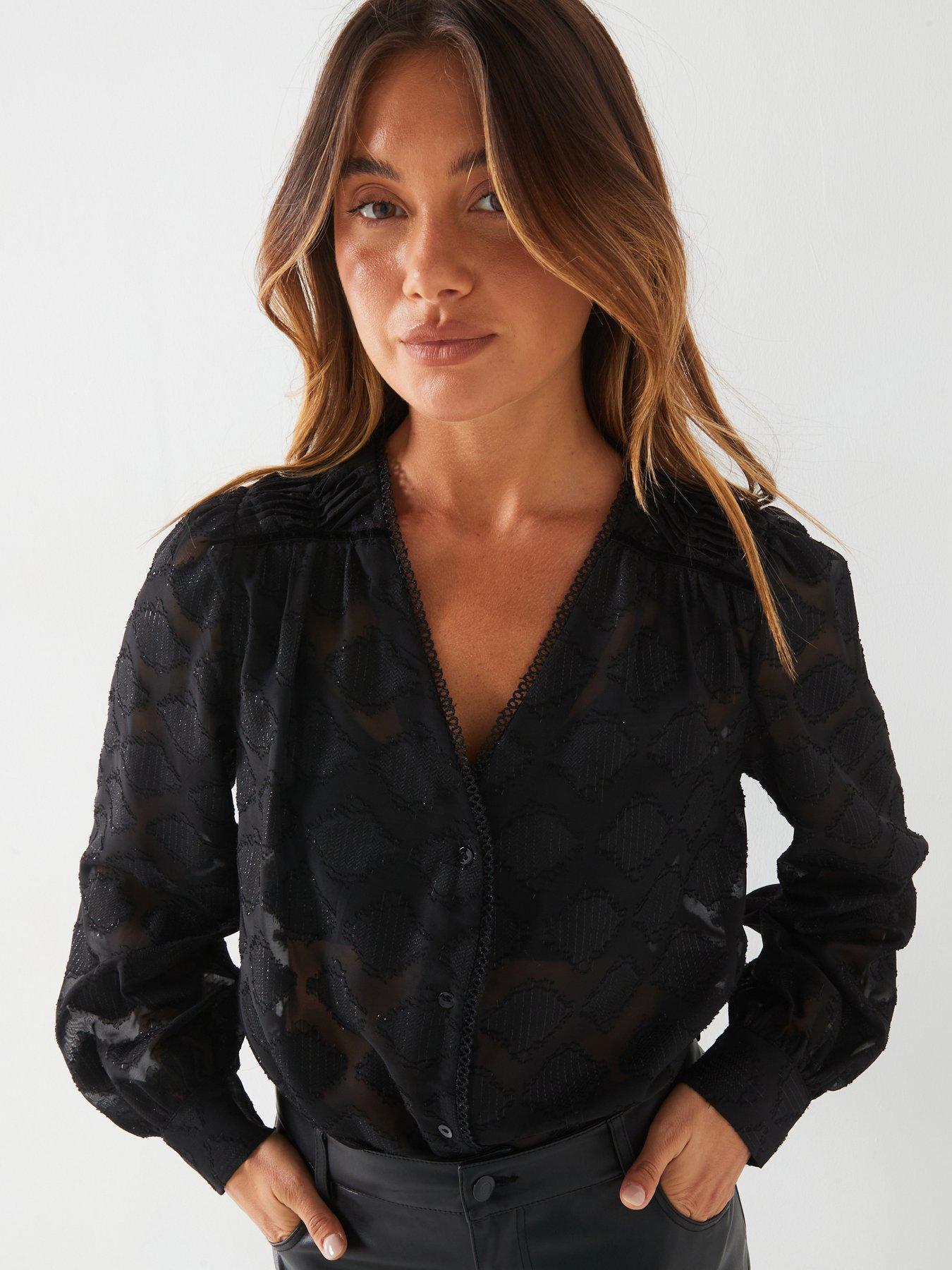 v-by-very-jacquard-button-through-blouse-black