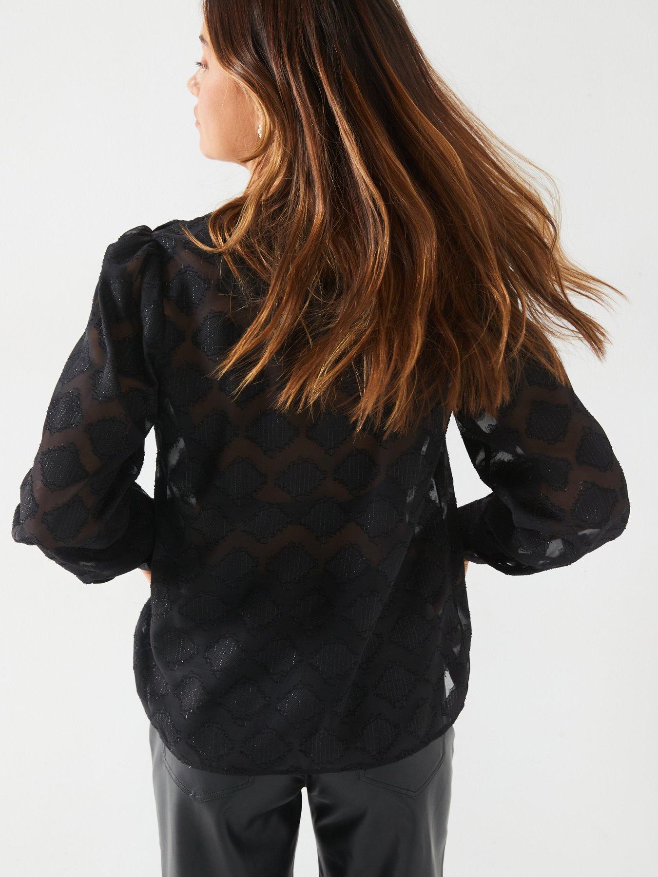 v-by-very-jacquard-button-through-blouse-blackstillFront