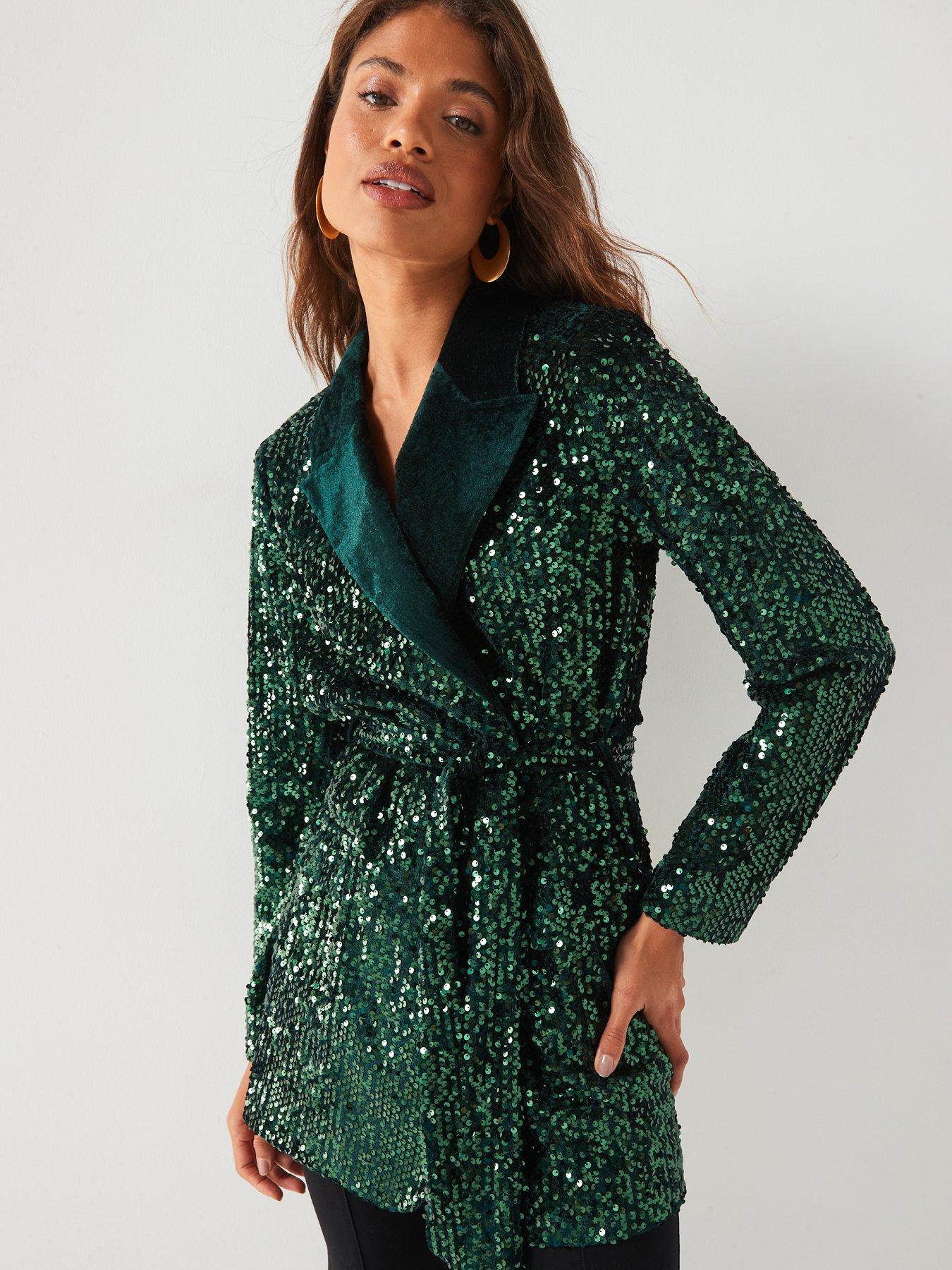 v-by-very-sequin-tie-waist-blazer-green