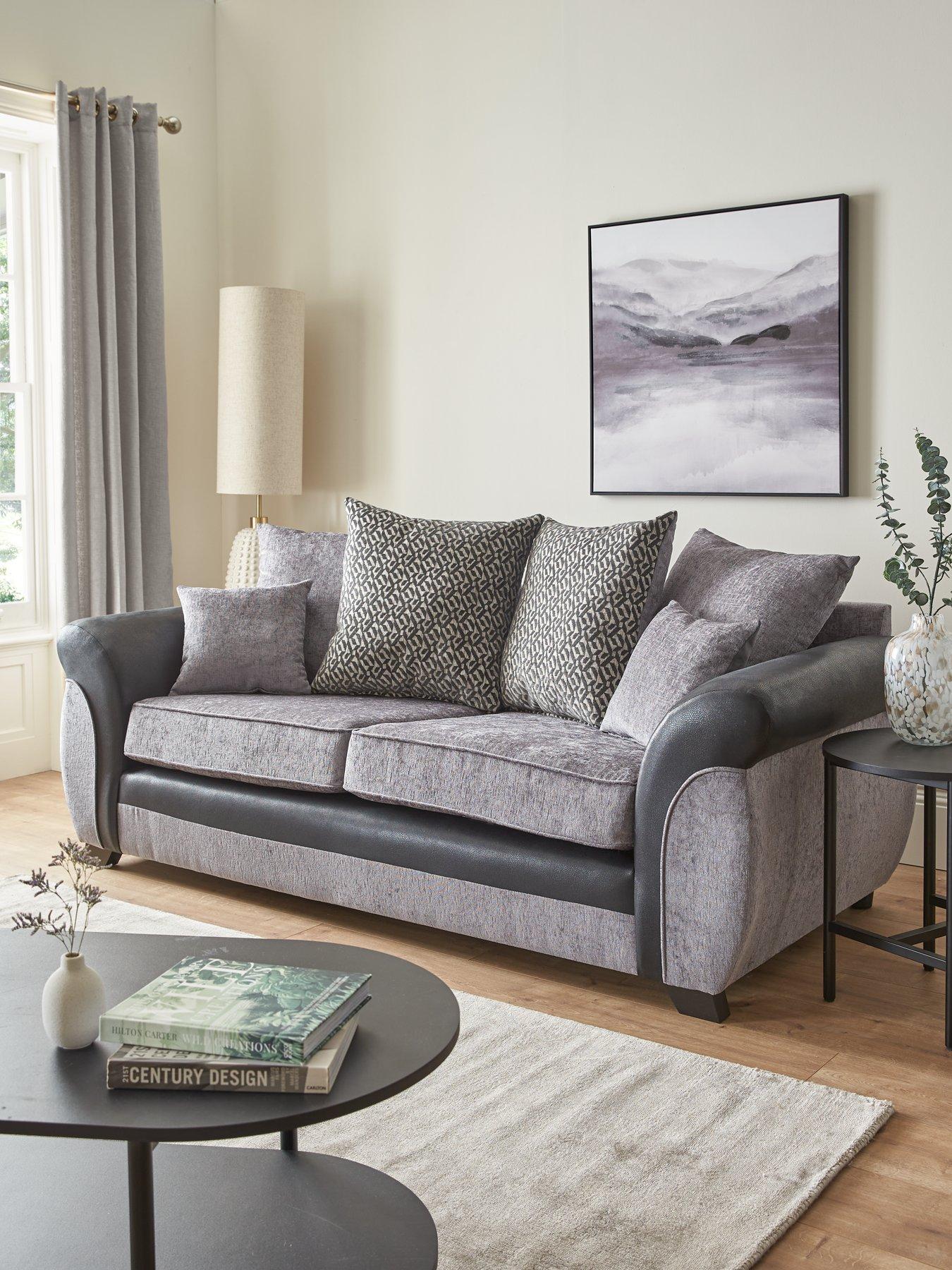 Very Home Marino Fabric/Faux Leather 3 Seater Scatter Back Sofa - Grey/Black - Made to Order in the UK