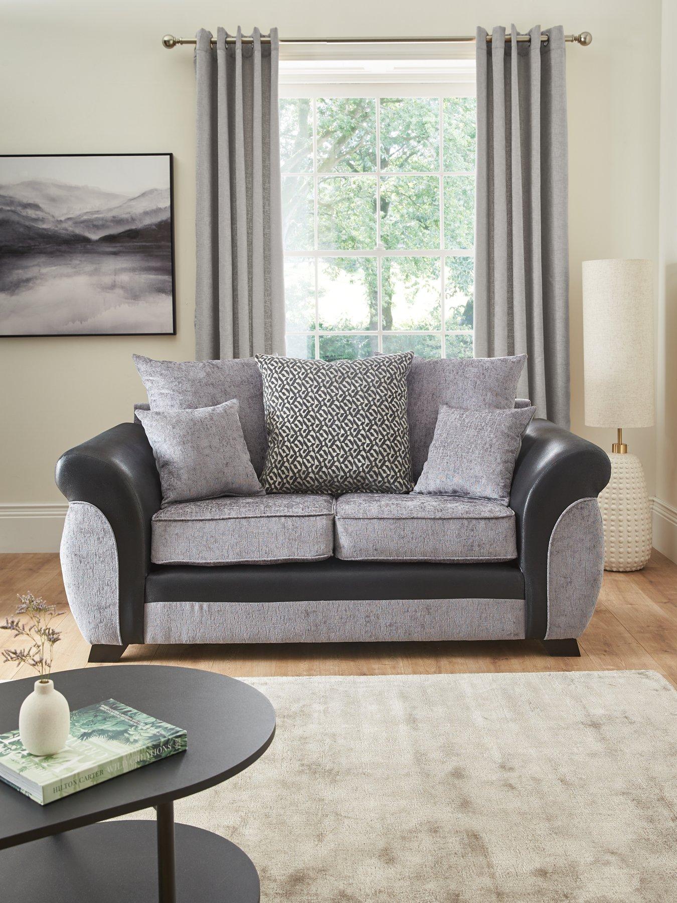 Image 1 of 7 of Very Home Marino Fabric/Faux Leather&nbsp;2 Seater Scatter Back Sofa - Grey/Black&nbsp;- Made in the UK