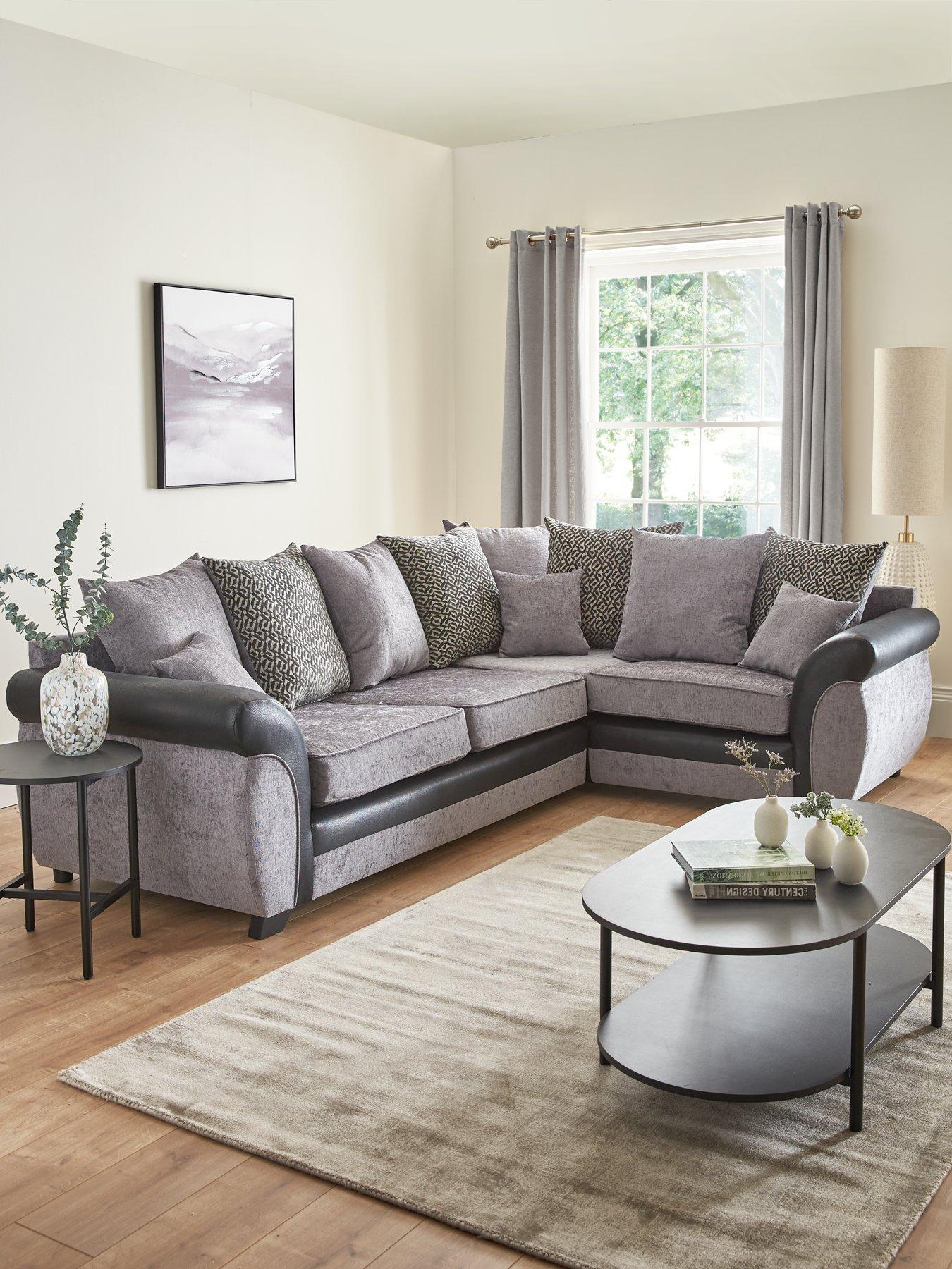 Very Home Marino Fabric/Faux Leather Right Hand Scatter Back Corner Group Sofa - Grey/Black - Made in the UK