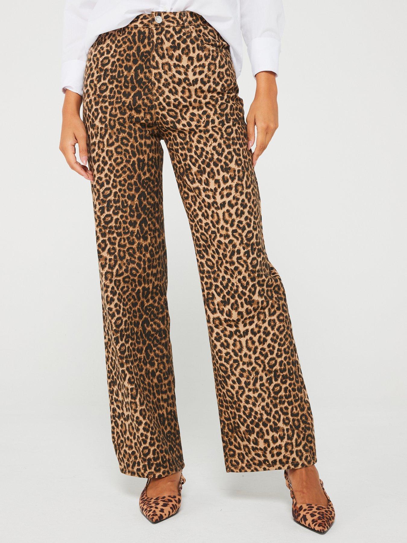 BEEDEN LEOPARD PRINT WIDE STRAIGHT PANTS