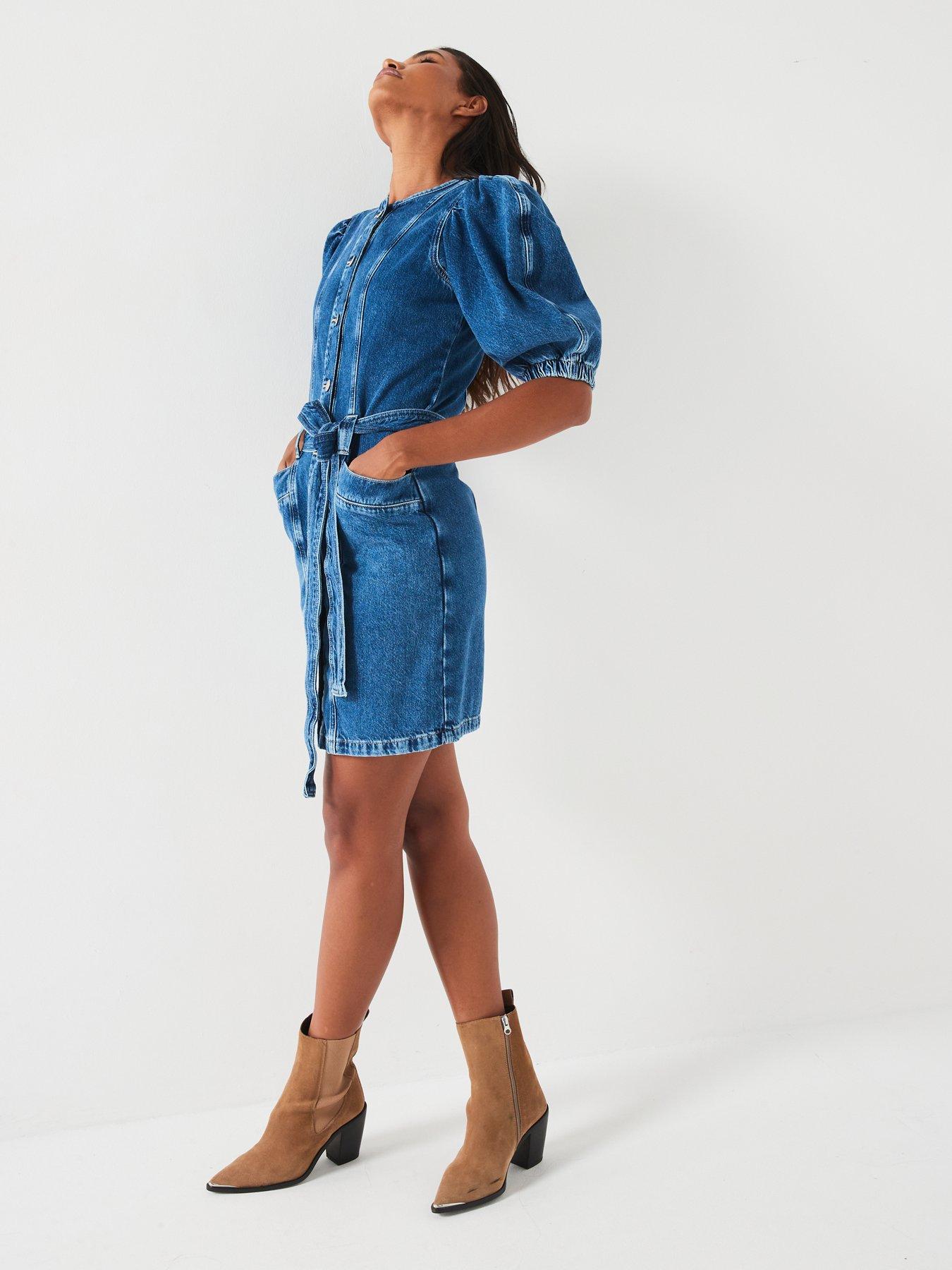 v-by-very-denim-puff-sleeve-mini-dress-midi-washback