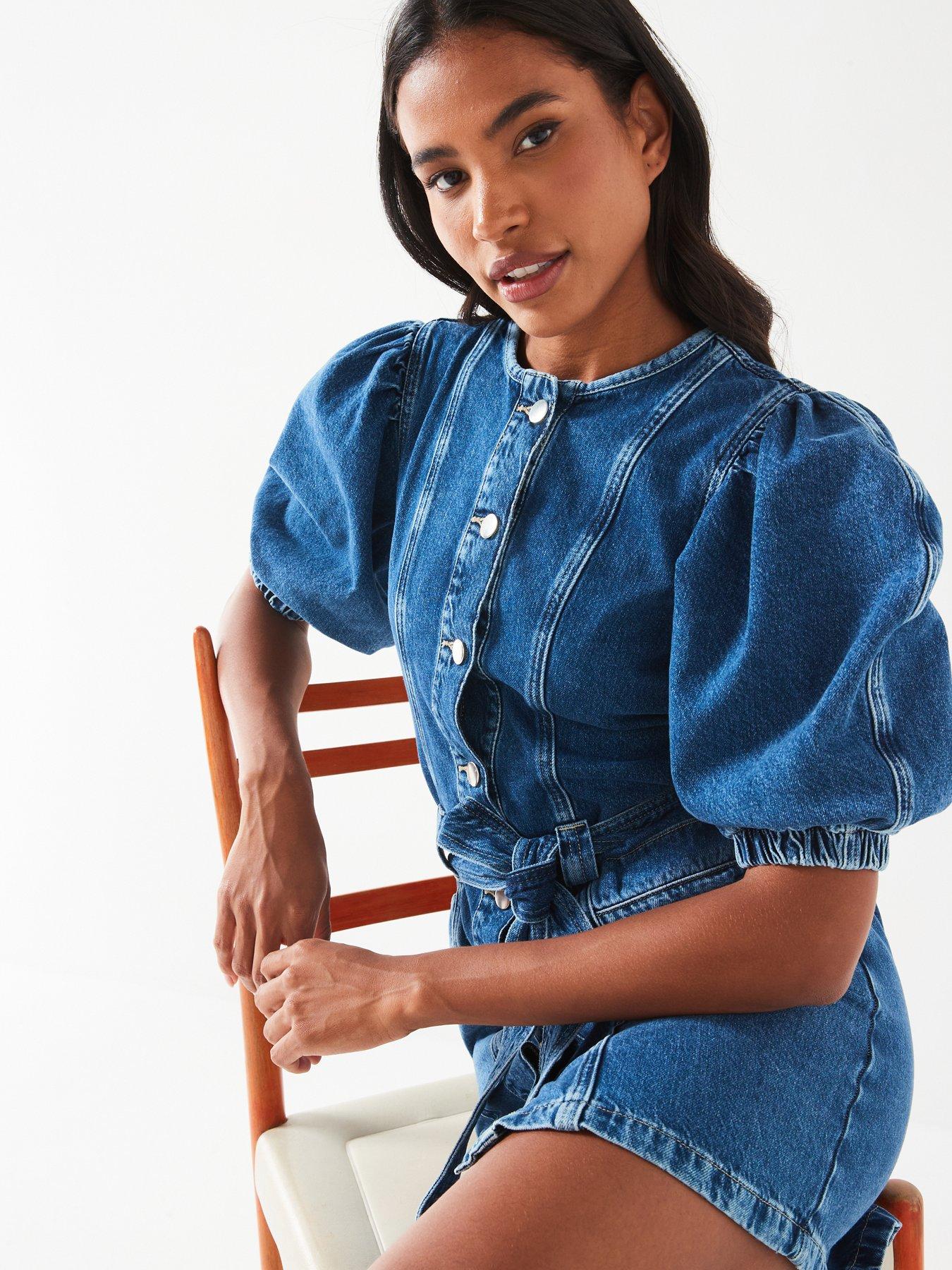 v-by-very-denim-puff-sleeve-mini-dress-midi-washoutfit