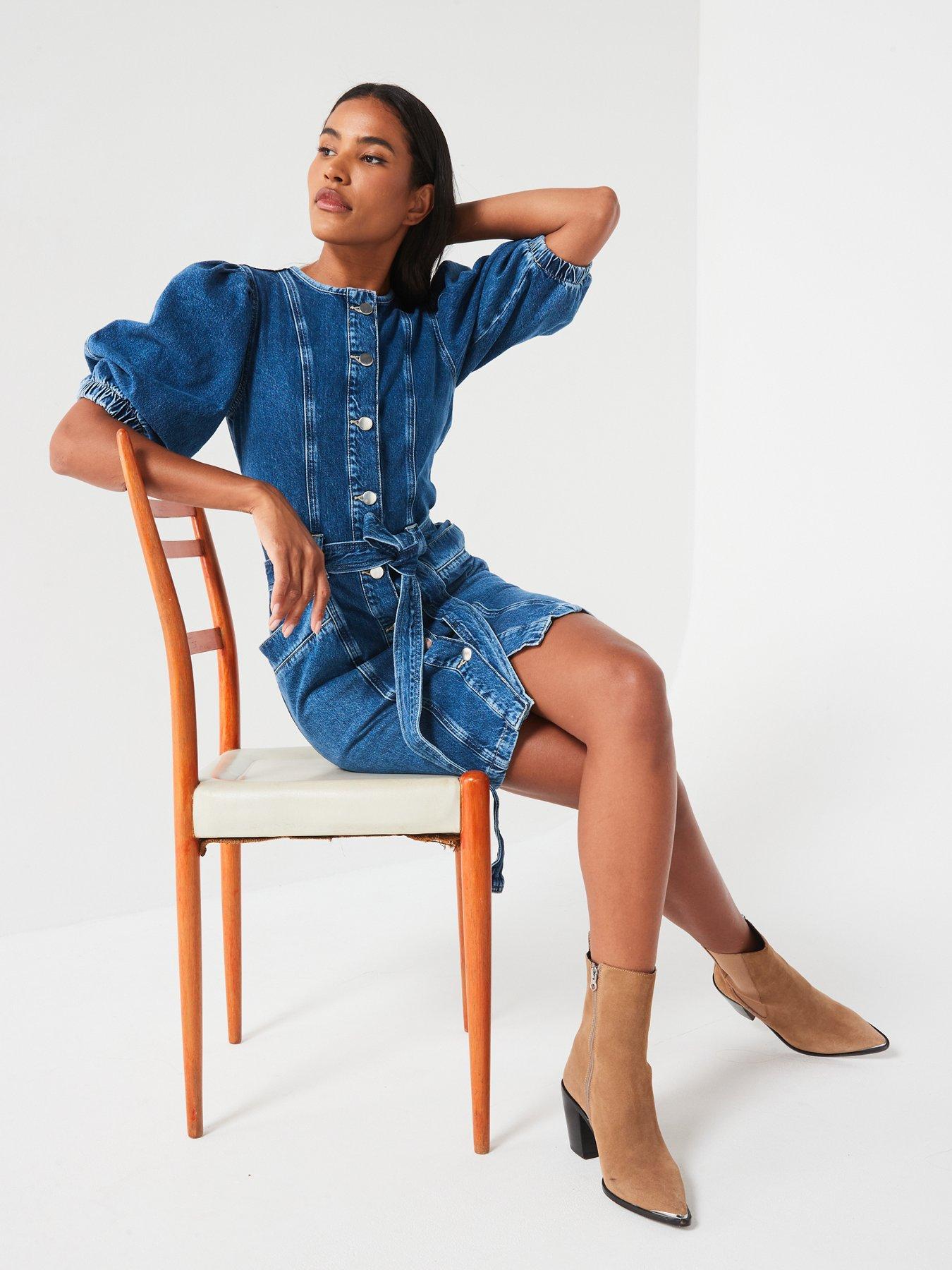 v-by-very-denim-puff-sleeve-mini-dress-midi-washdetail