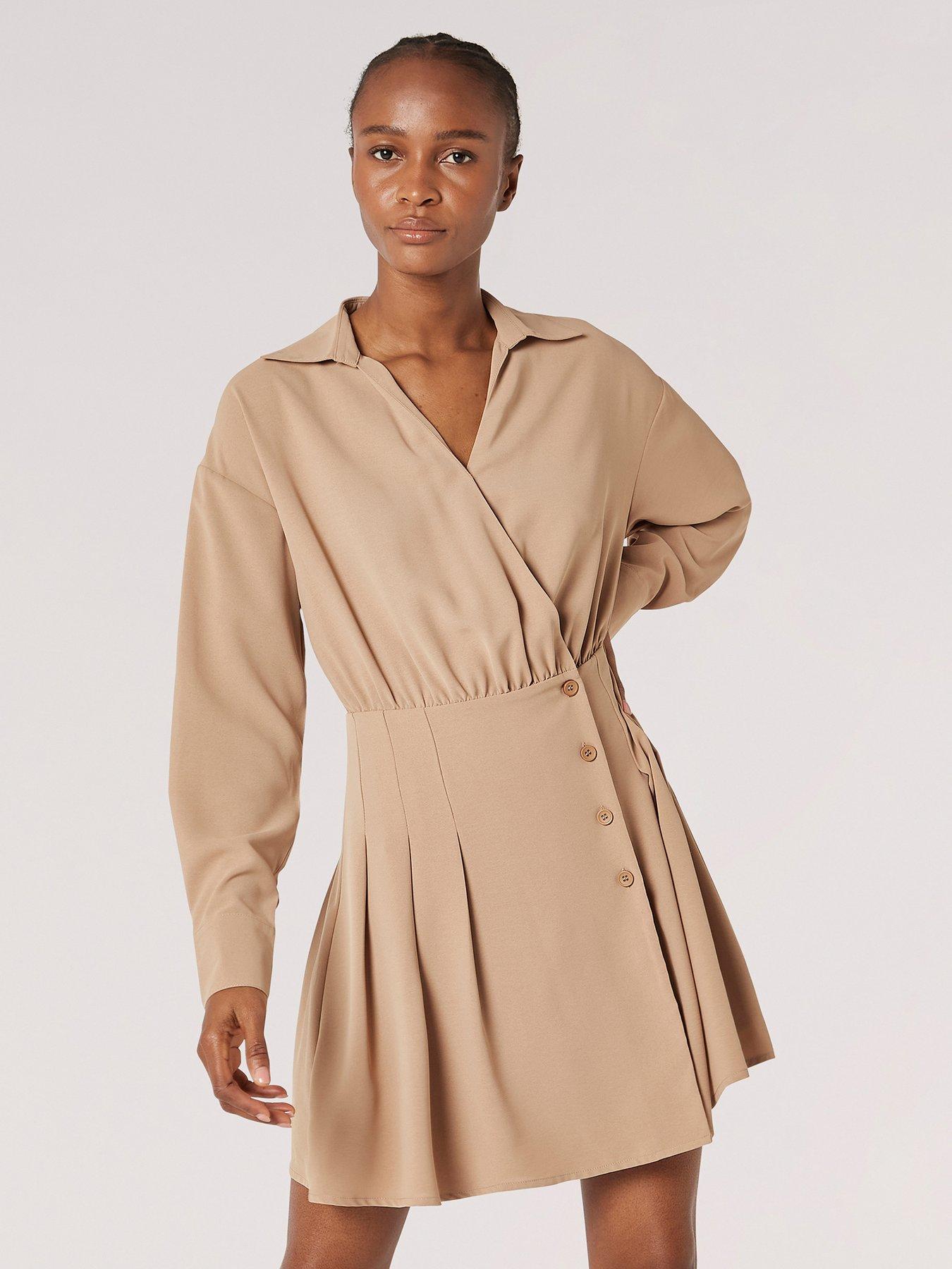 apricot-apricot-open-collar-wrap-shirt-dress