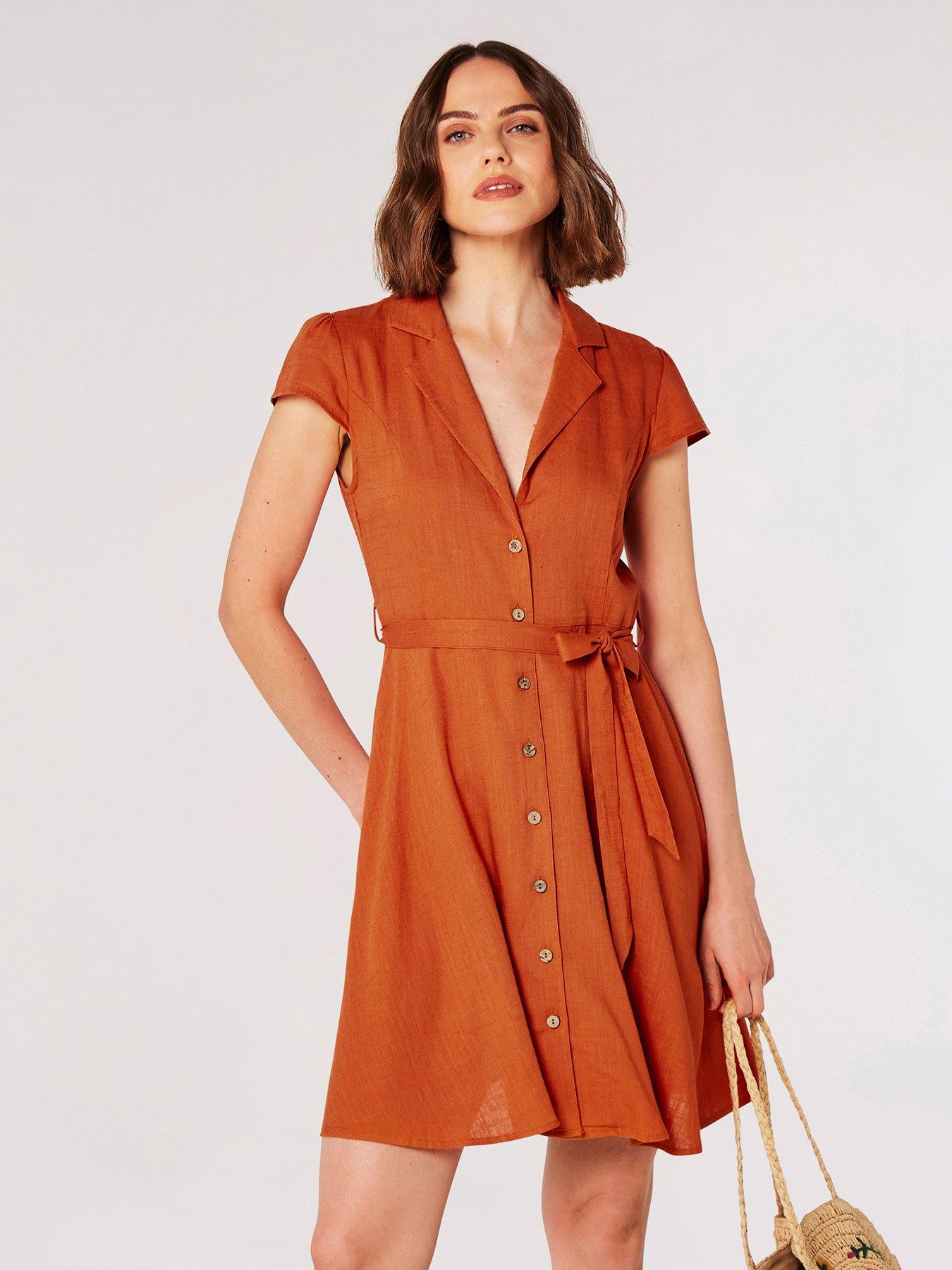 apricot-apricot-open-collar-linen-shirt-dress