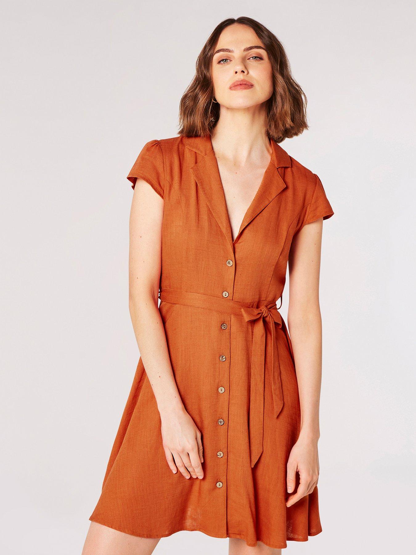 apricot-apricot-open-collar-linen-shirt-dressoutfit