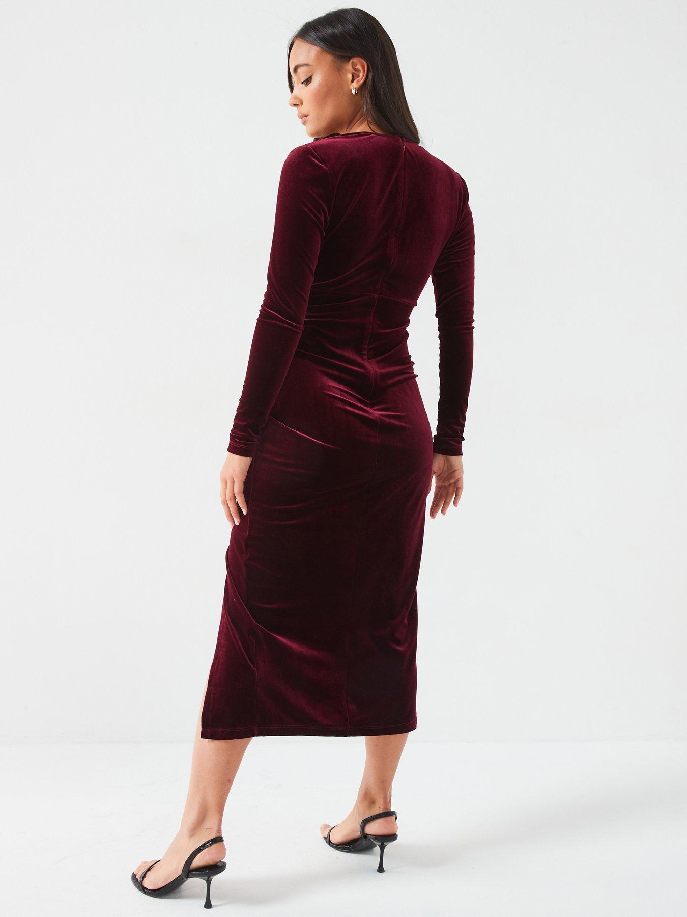 v-by-very-velvet-ruched-pencil-dress-dark-redstillFront