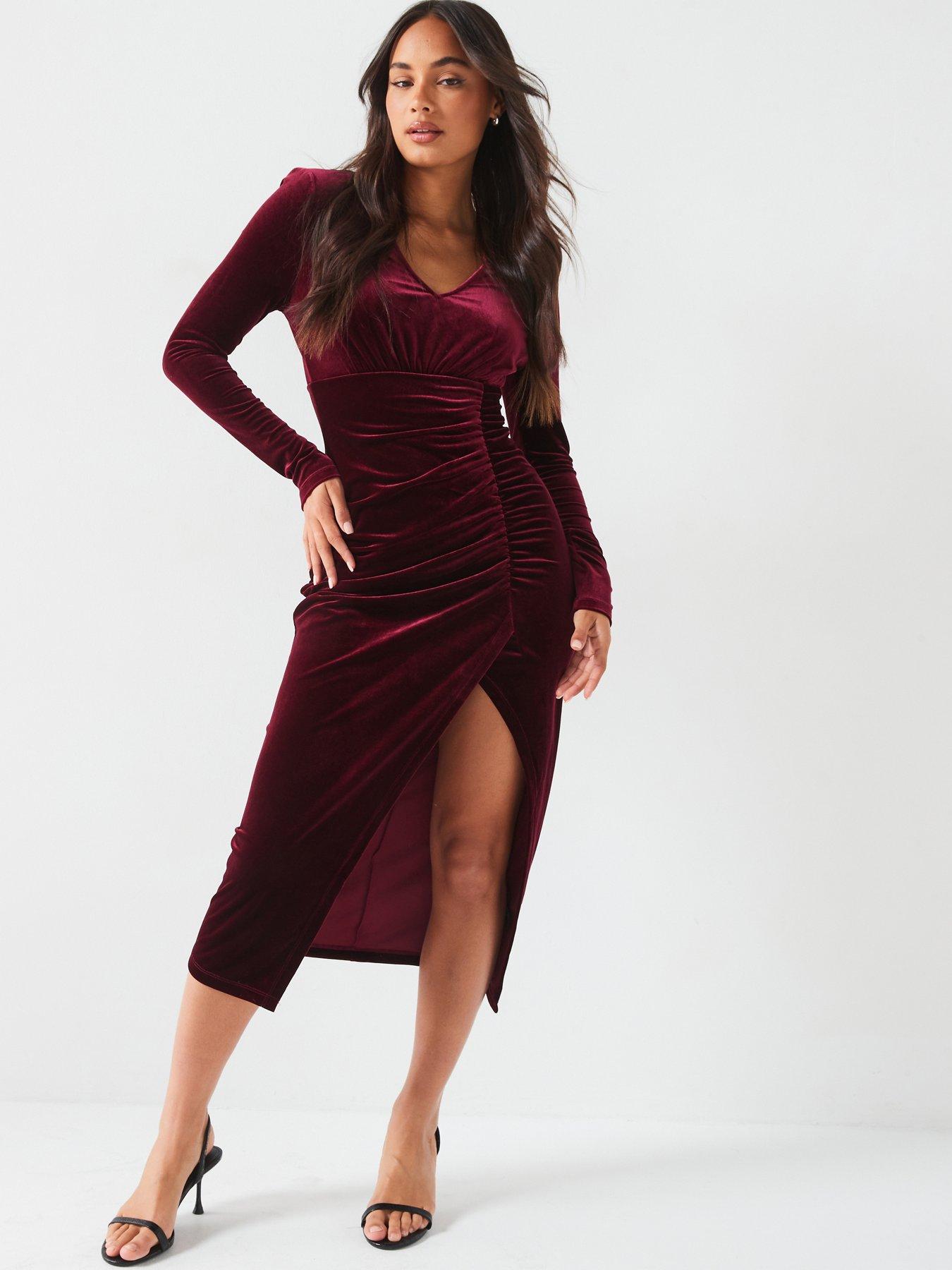 v-by-very-velvet-ruched-pencil-dress-dark-redback