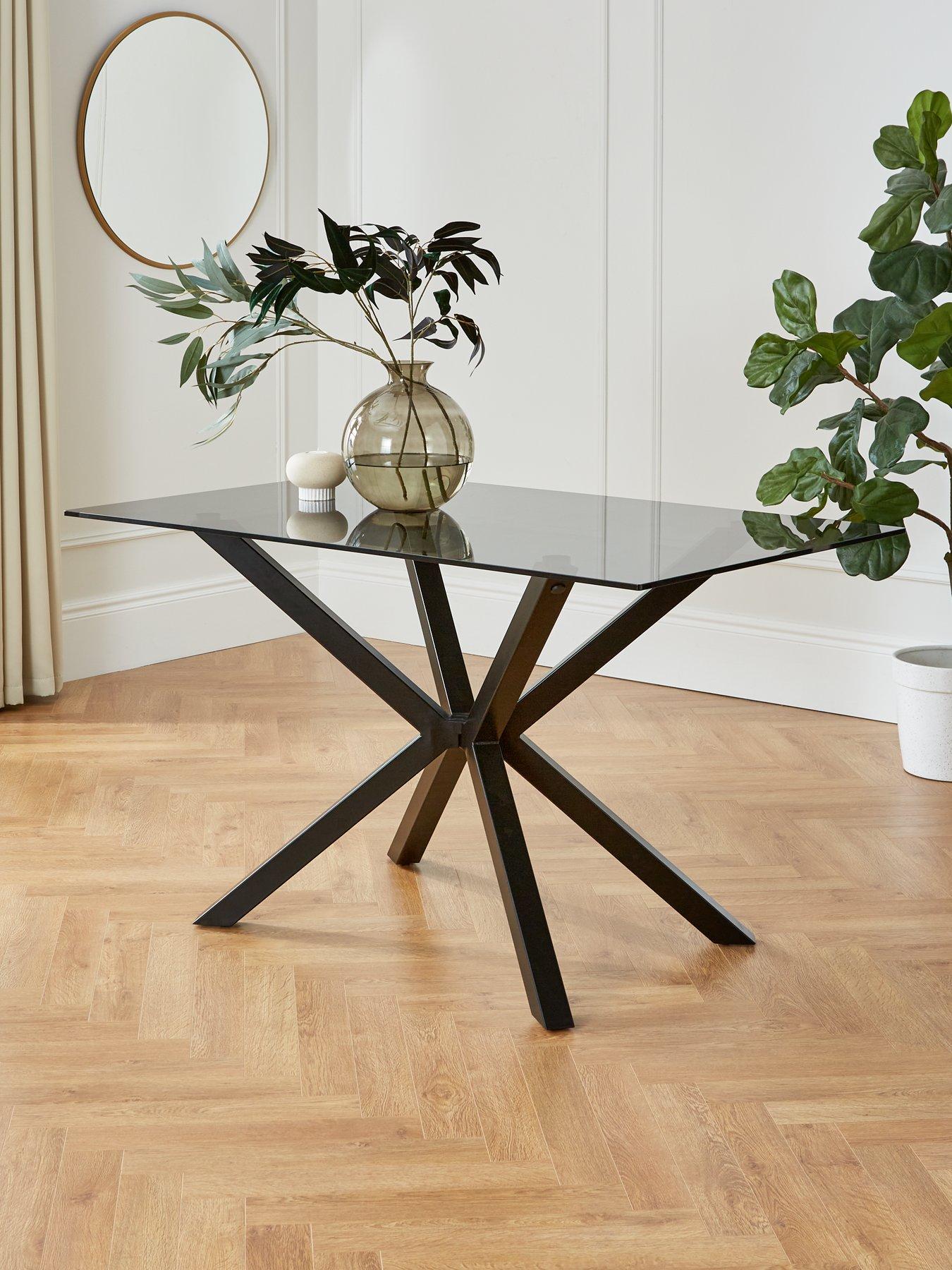 Image of Very Home Chopstick 130 cm Rectangular Glass Top Dining Table - Black