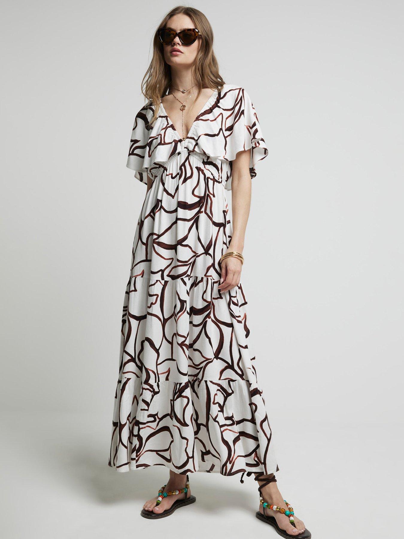 river-island-frill-sleeve-dress-brownfront