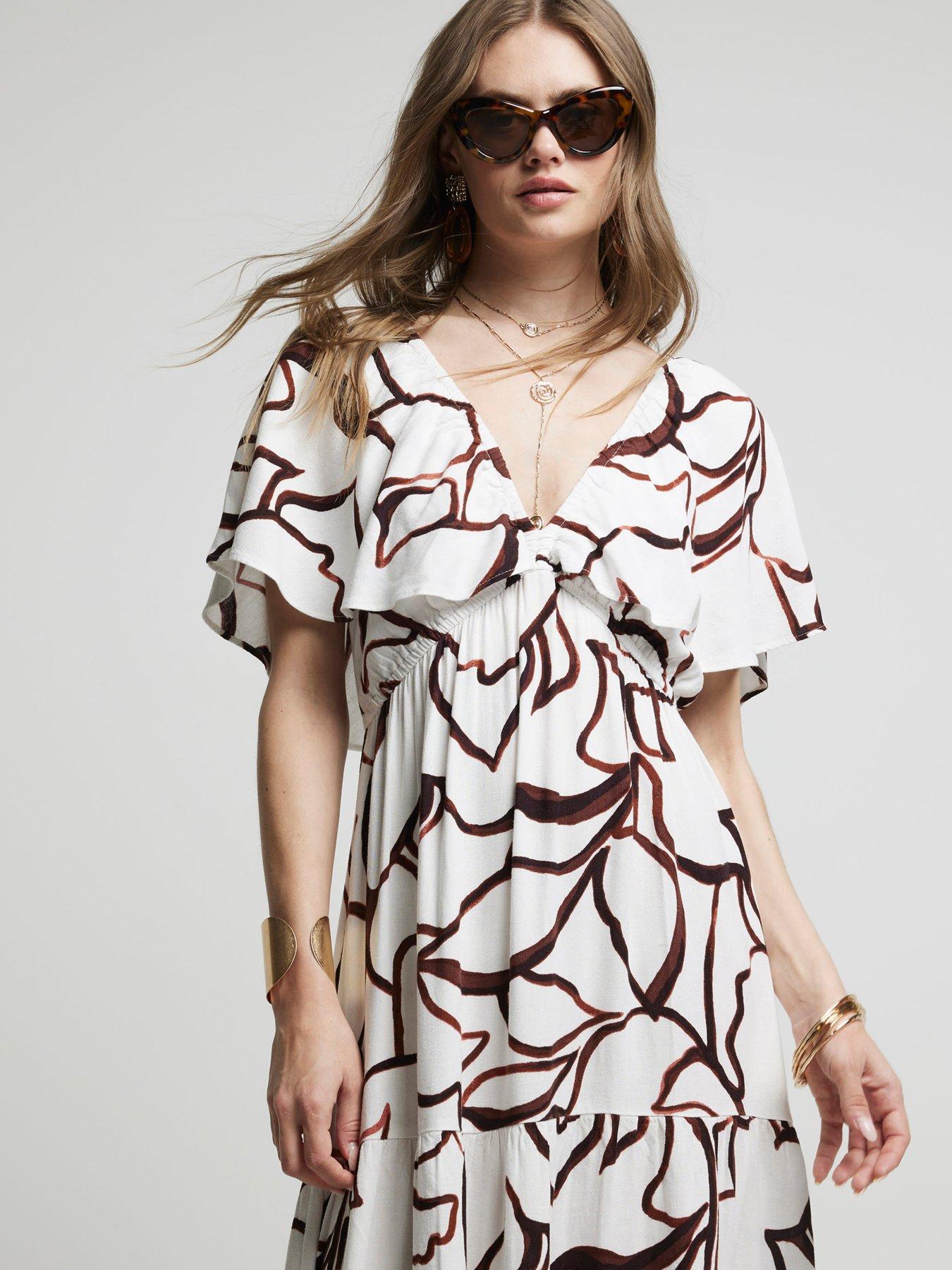 river-island-frill-sleeve-dress-brownoutfit