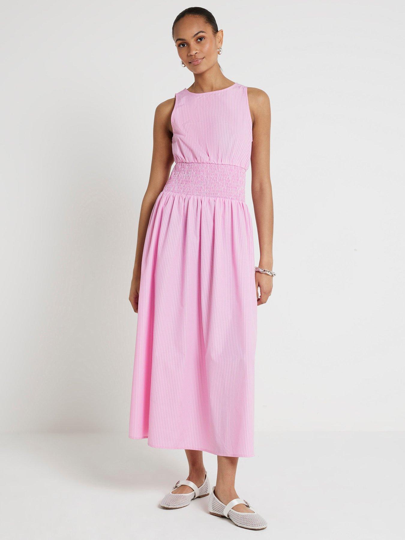 river-island-shirred-waist-midi-dress-pink