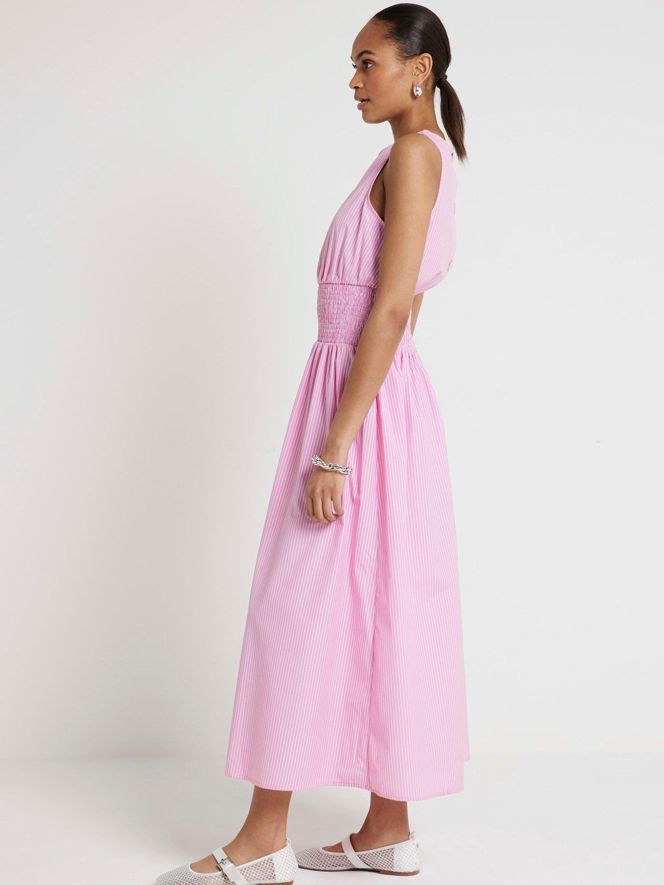 river-island-shirred-waist-midi-dress-pinkstillFront