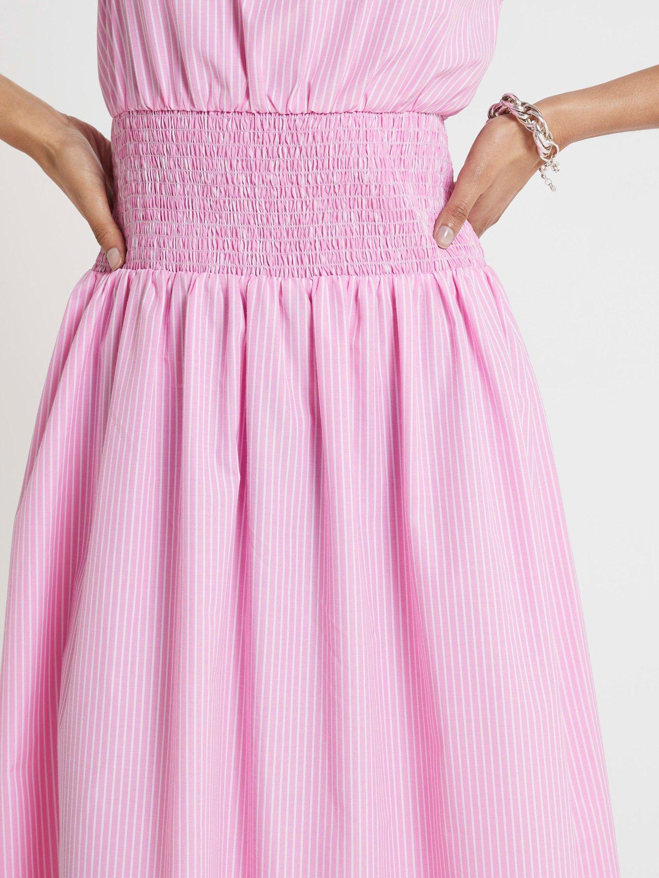 river-island-shirred-waist-midi-dress-pinkdetail